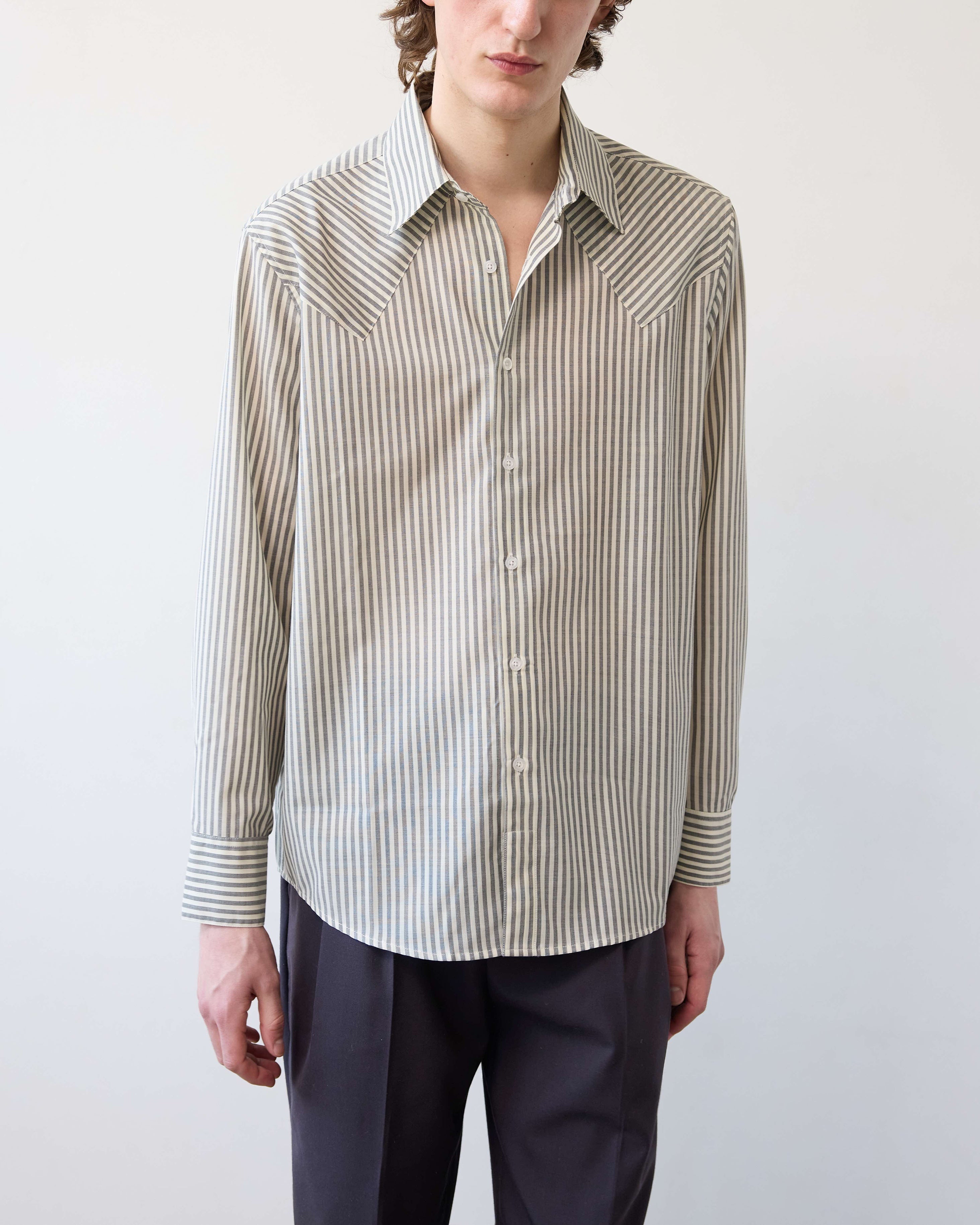 Carter Young Western Business Shirt - Cream/Smoke Stripe