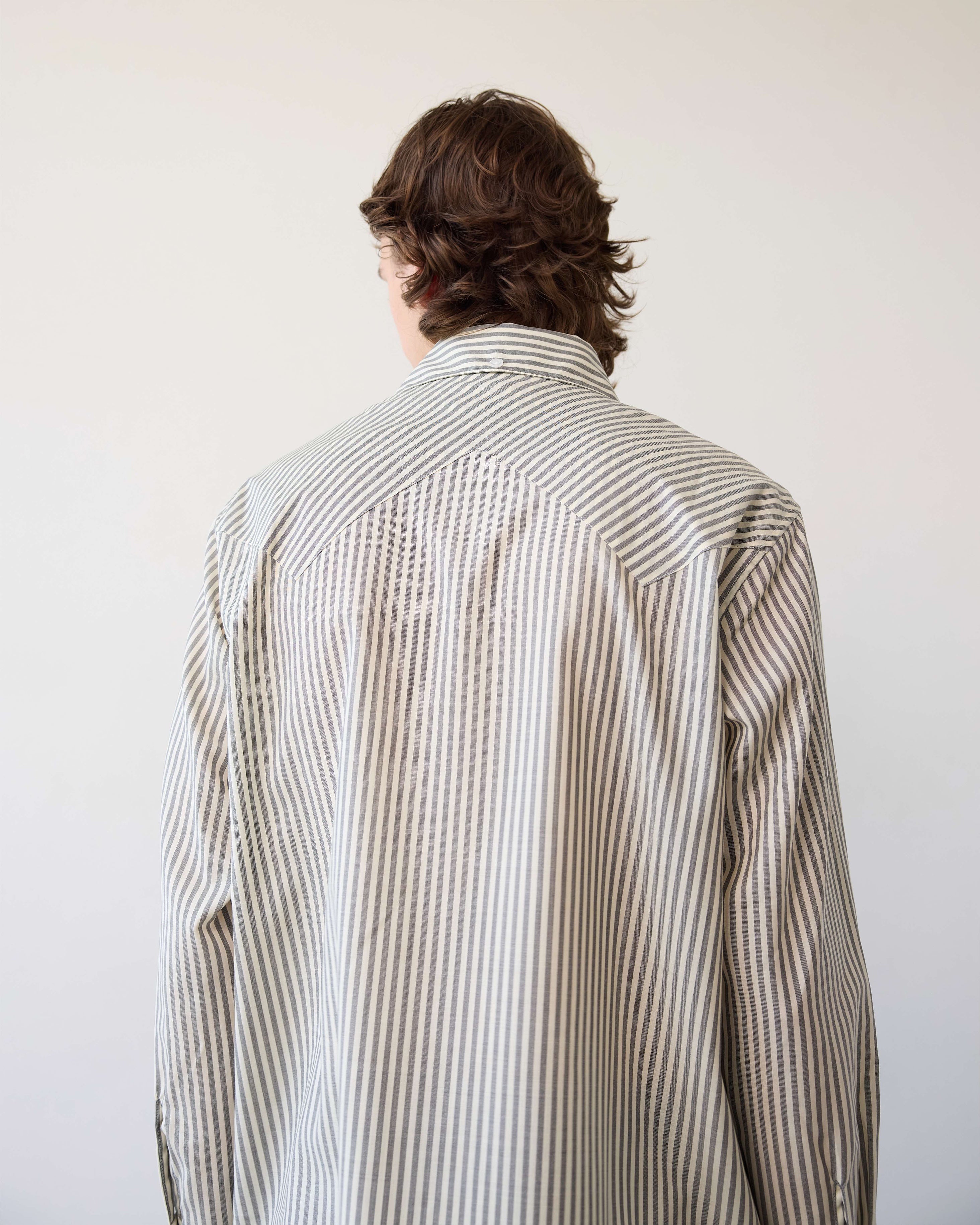 Carter Young Western Business Shirt - Cream/Smoke Stripe