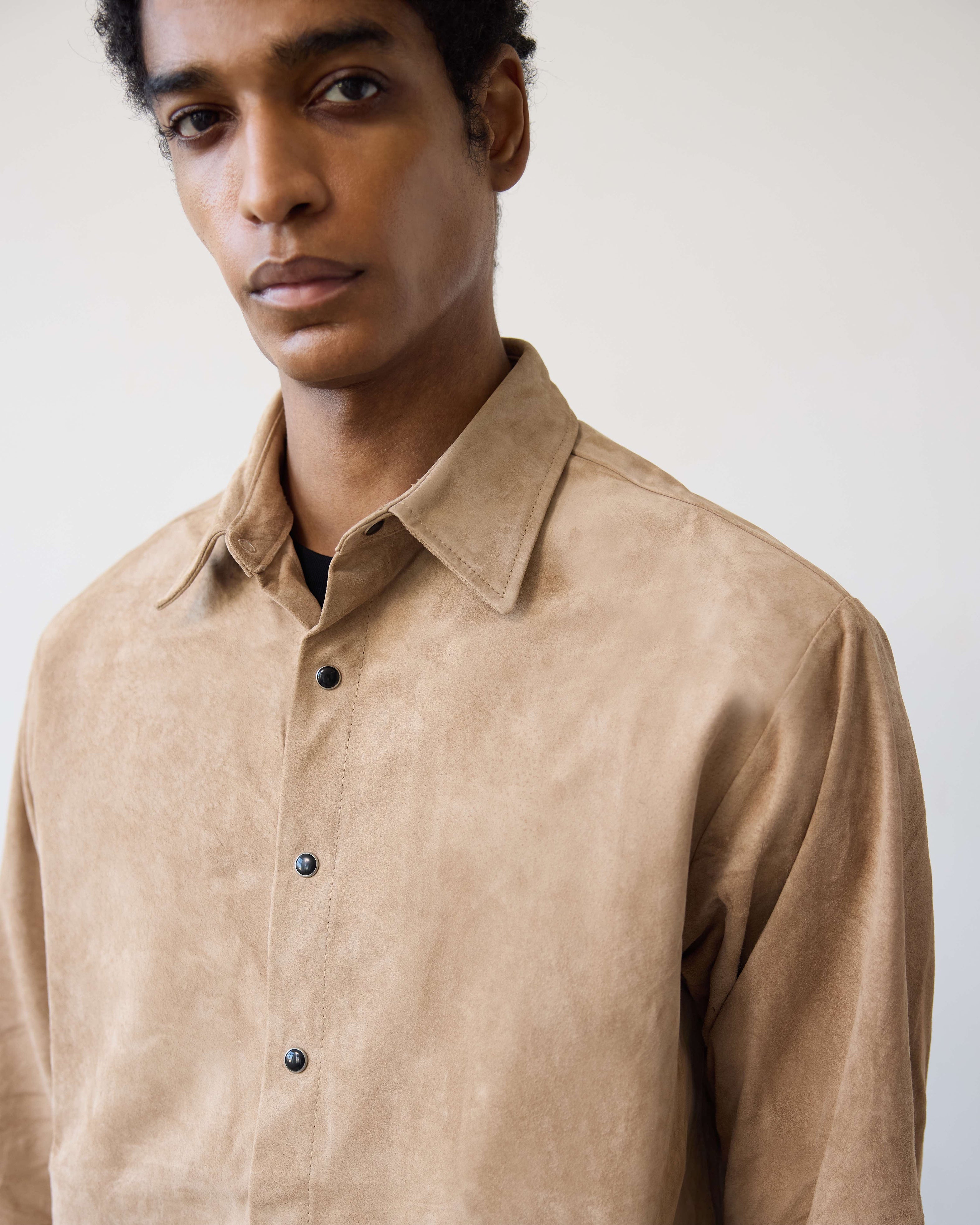 Carter Young Suede Western Shirt - Almond
