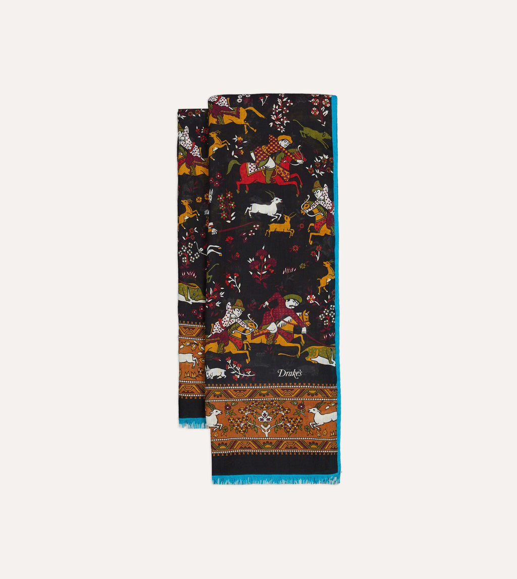 Drake's Mughal Archers Printed Scarf - Black