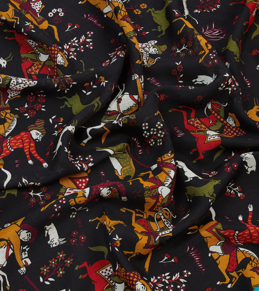Drake's Mughal Archers Printed Scarf - Black