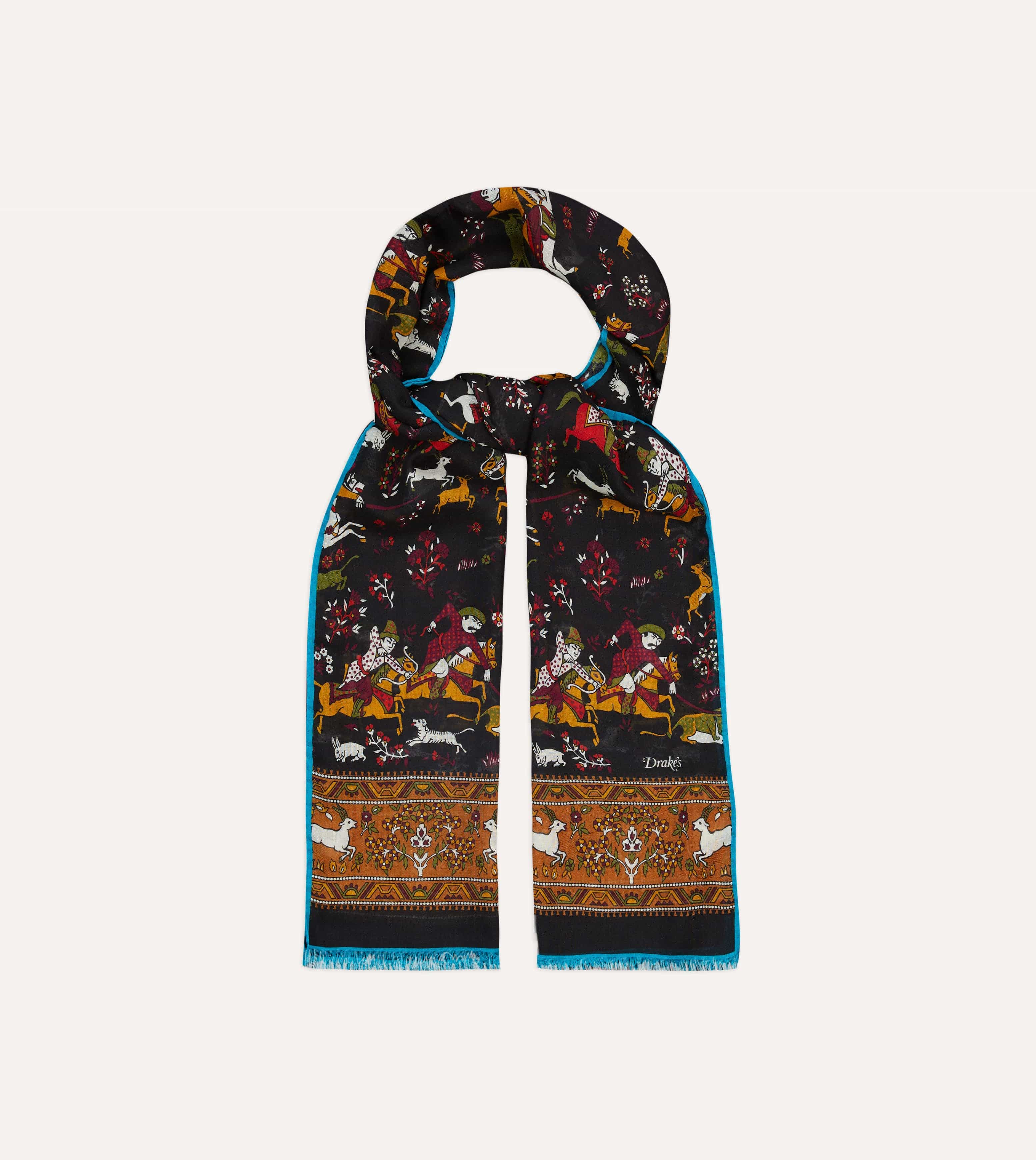 Drake's Mughal Archers Printed Scarf - Black