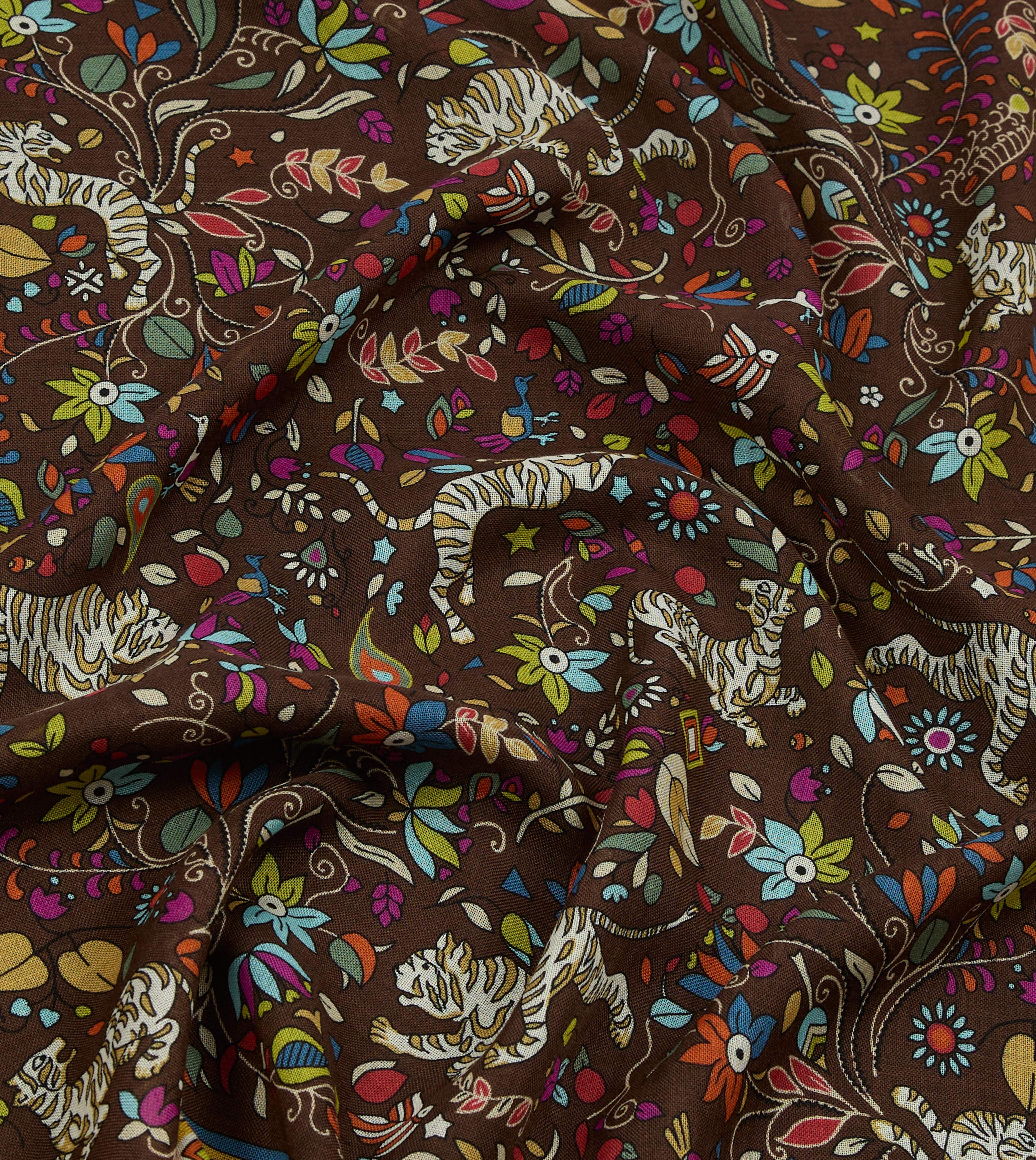 Drake's Tiger Garden Printed Scarf - Brown