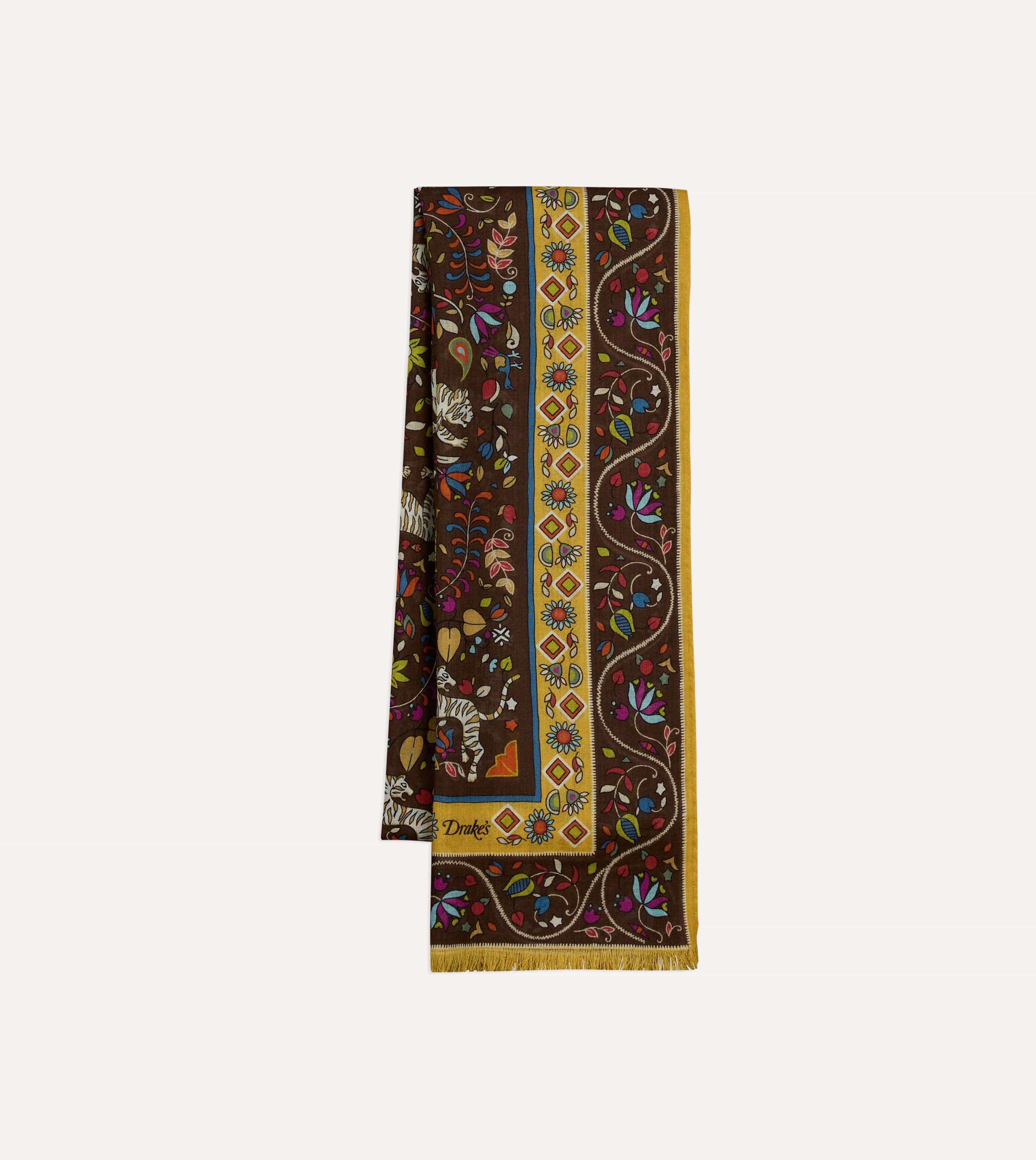 Drake's Tiger Garden Printed Scarf - Brown