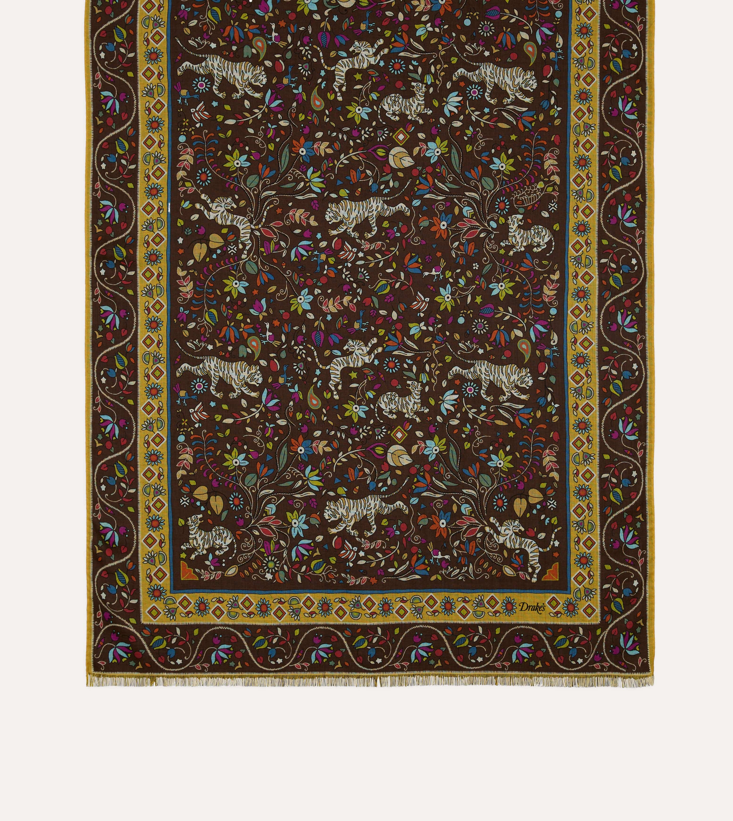 Drake's Tiger Garden Printed Scarf - Brown