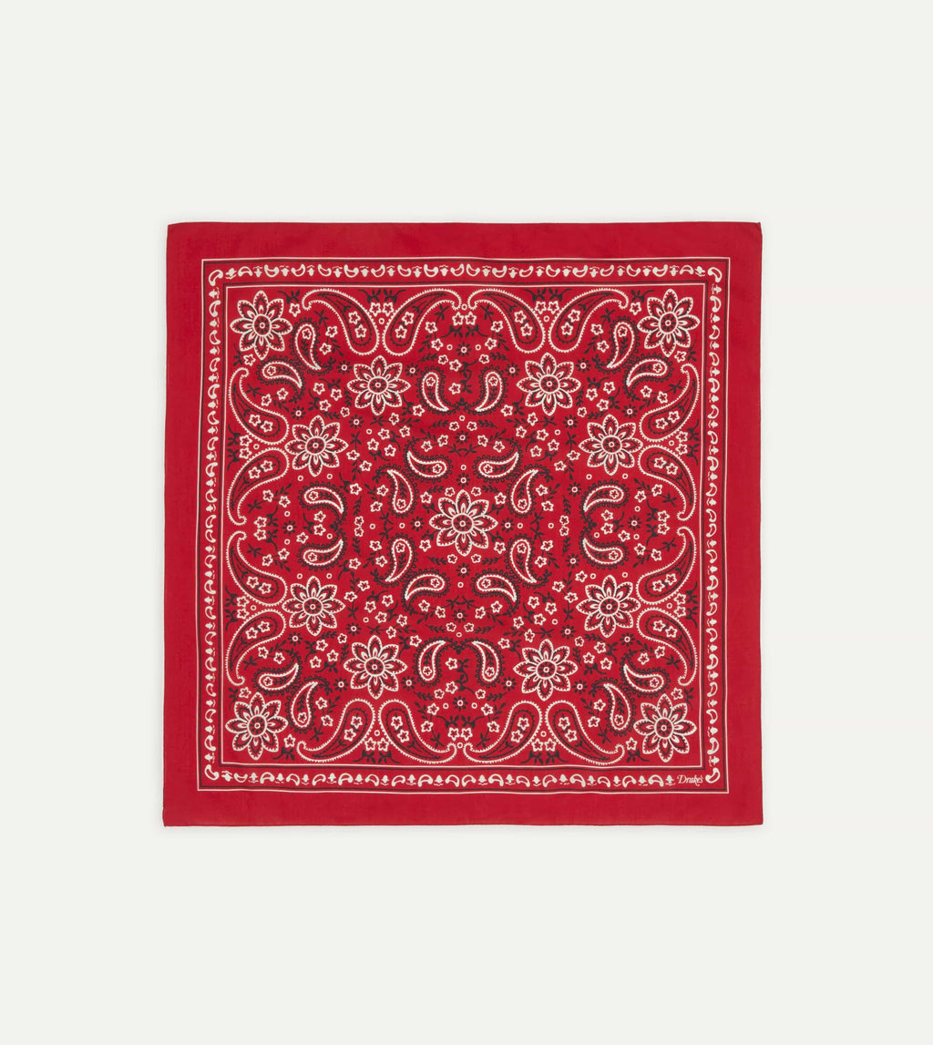 Drake's Paisley Print Cotton Bandana - Red
