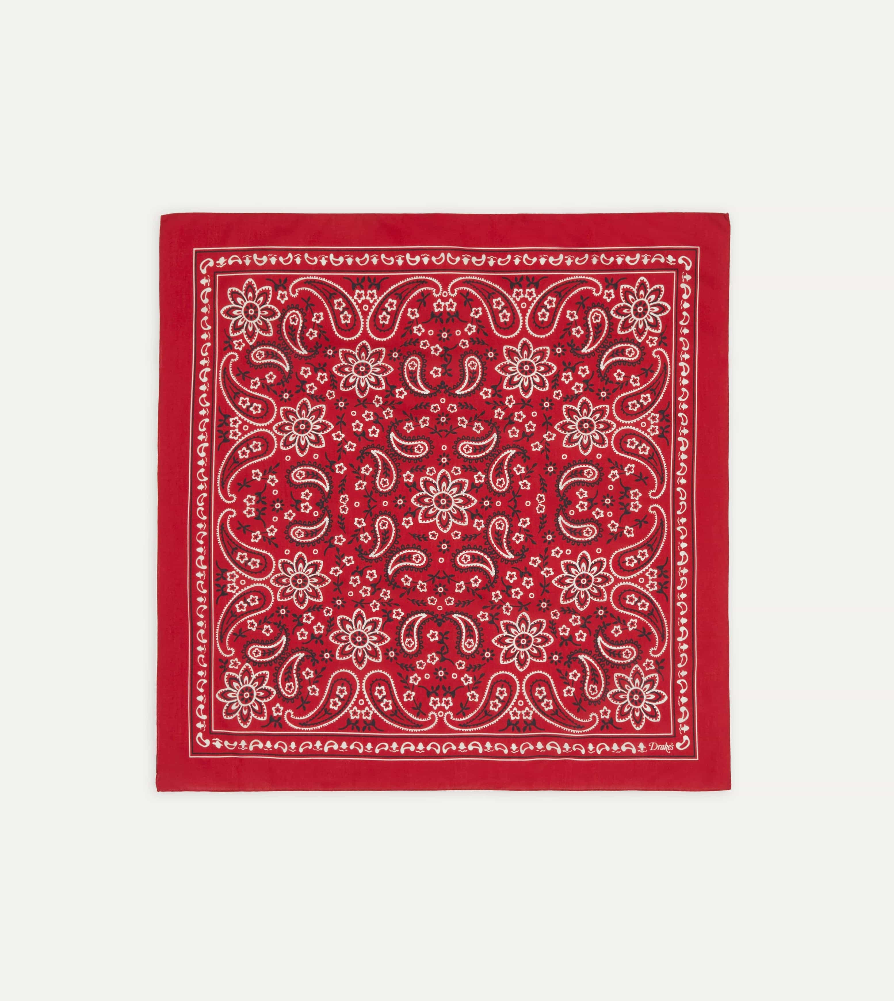 Drake's Paisley Print Cotton Bandana - Red