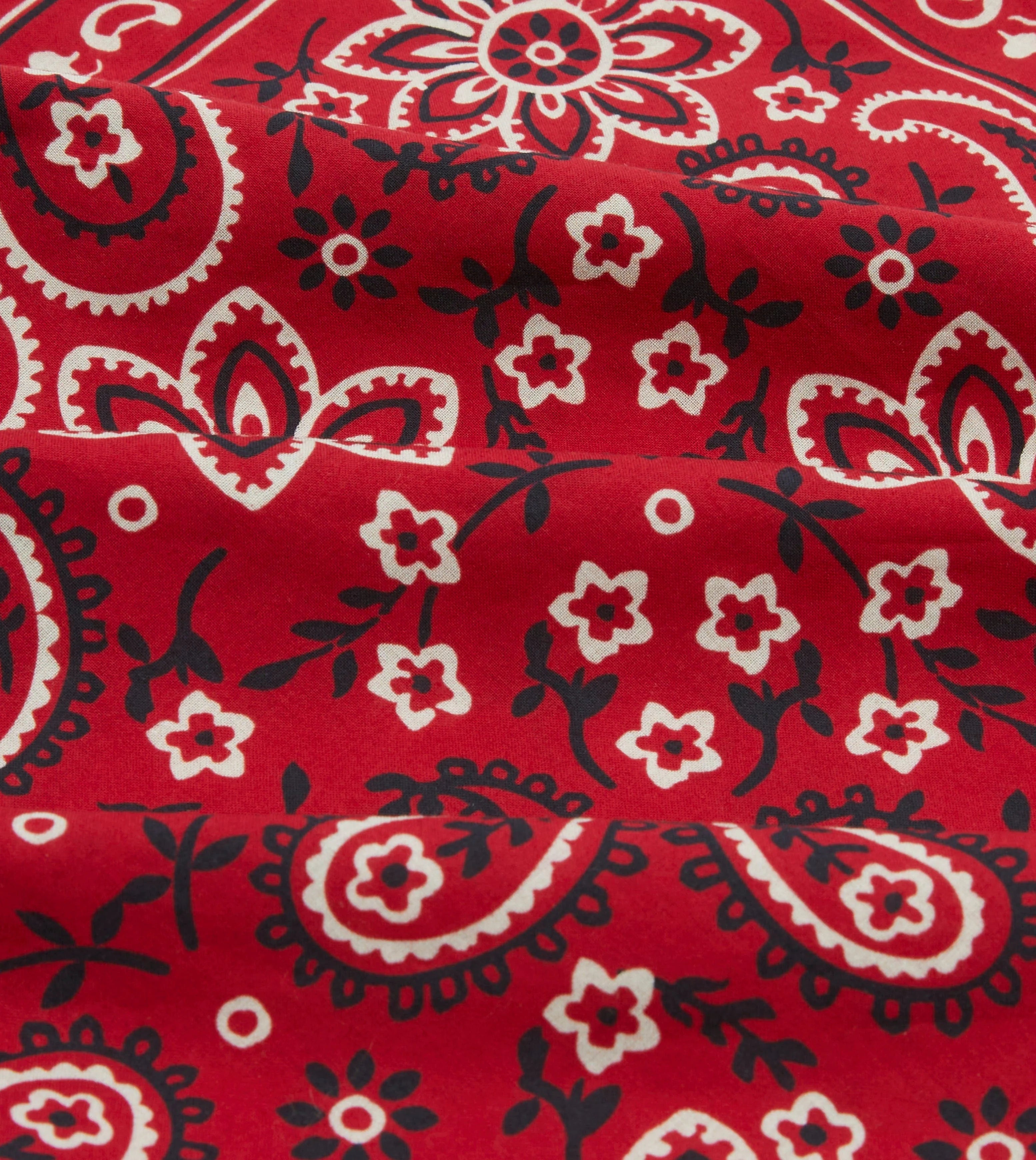 Drake's Paisley Print Cotton Bandana - Red