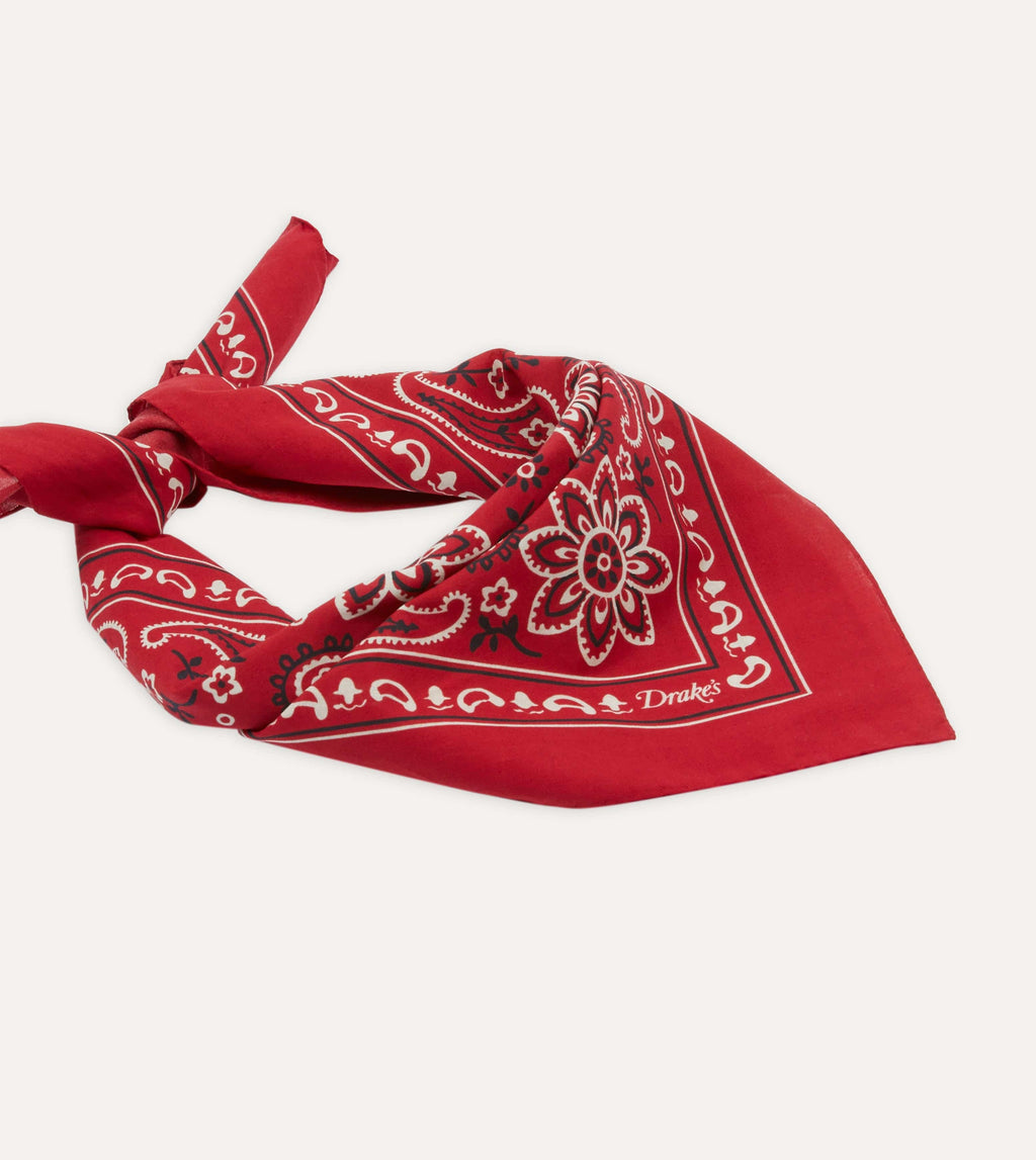 Drake's Paisley Print Cotton Bandana - Red