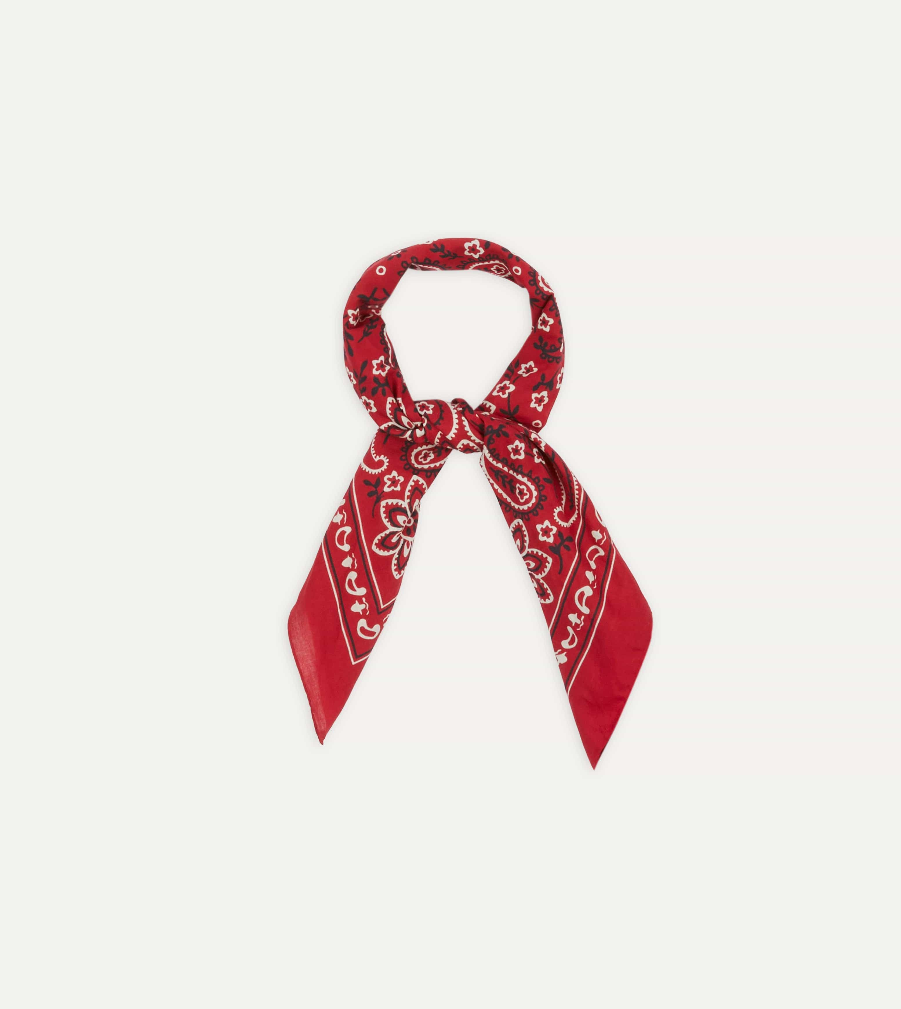 Drake's Paisley Print Cotton Bandana - Red
