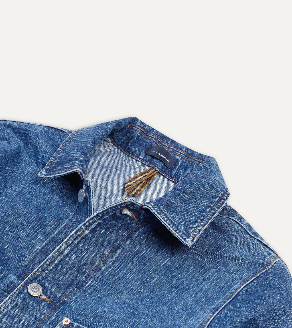 Drake's Selvedge Denim 5-Pocket Chore Jacket - Bleach Wash