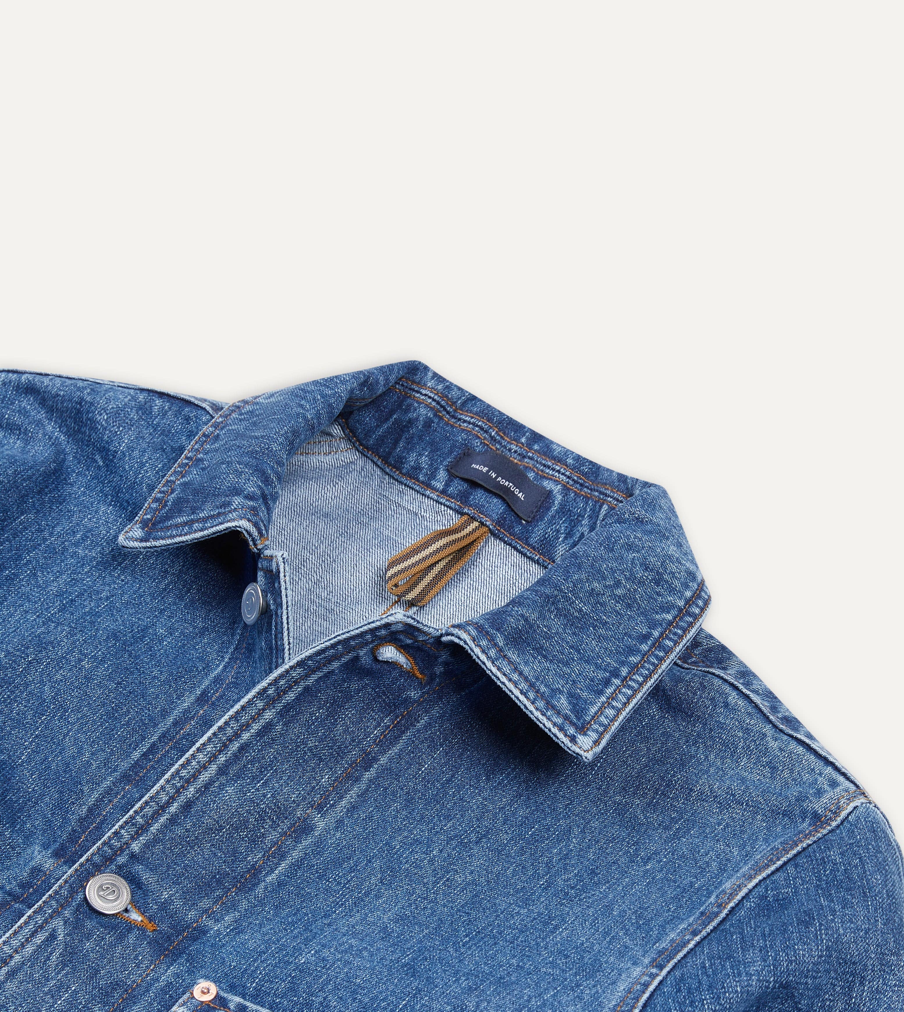 Drake's Selvedge Denim 5-Pocket Chore Jacket - Bleach Wash