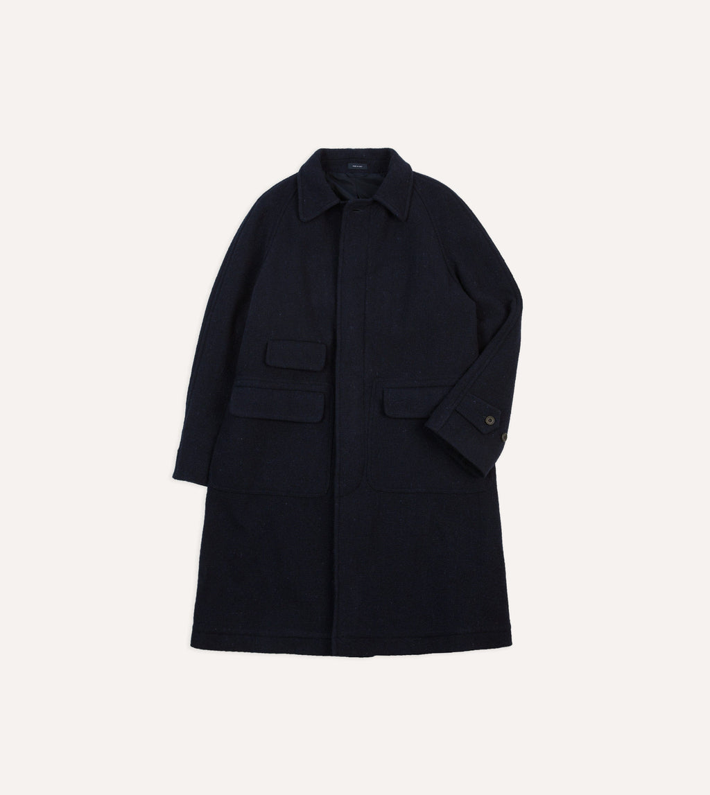 Drake's Wool Donegal Raglan Coat - Navy