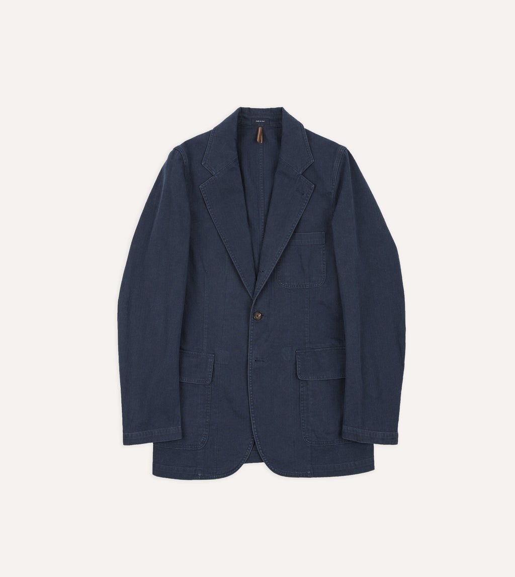 Drake's Mk.1 Herringbone Games Blazer - Navy