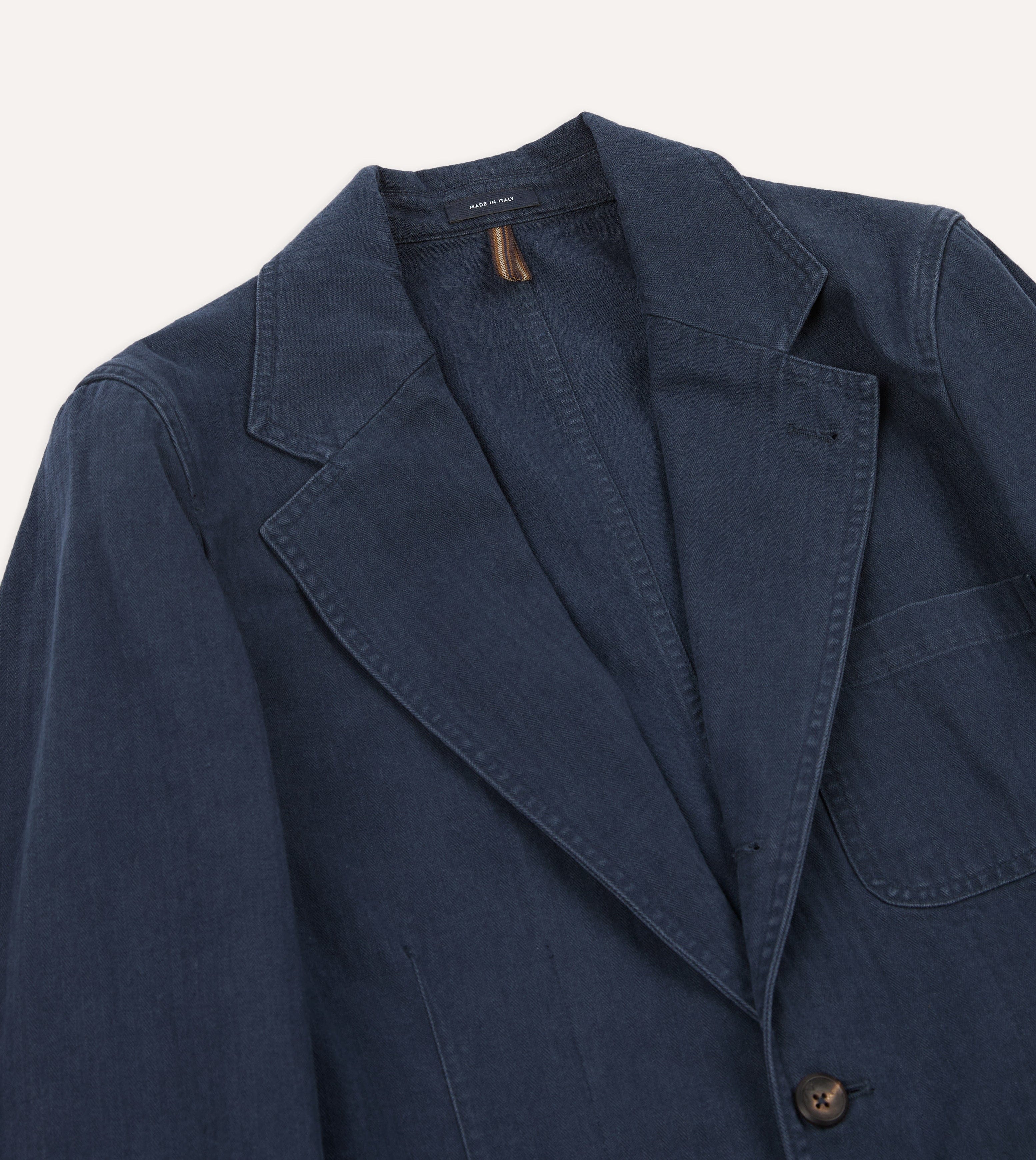Drake's Mk.1 Herringbone Games Blazer - Navy