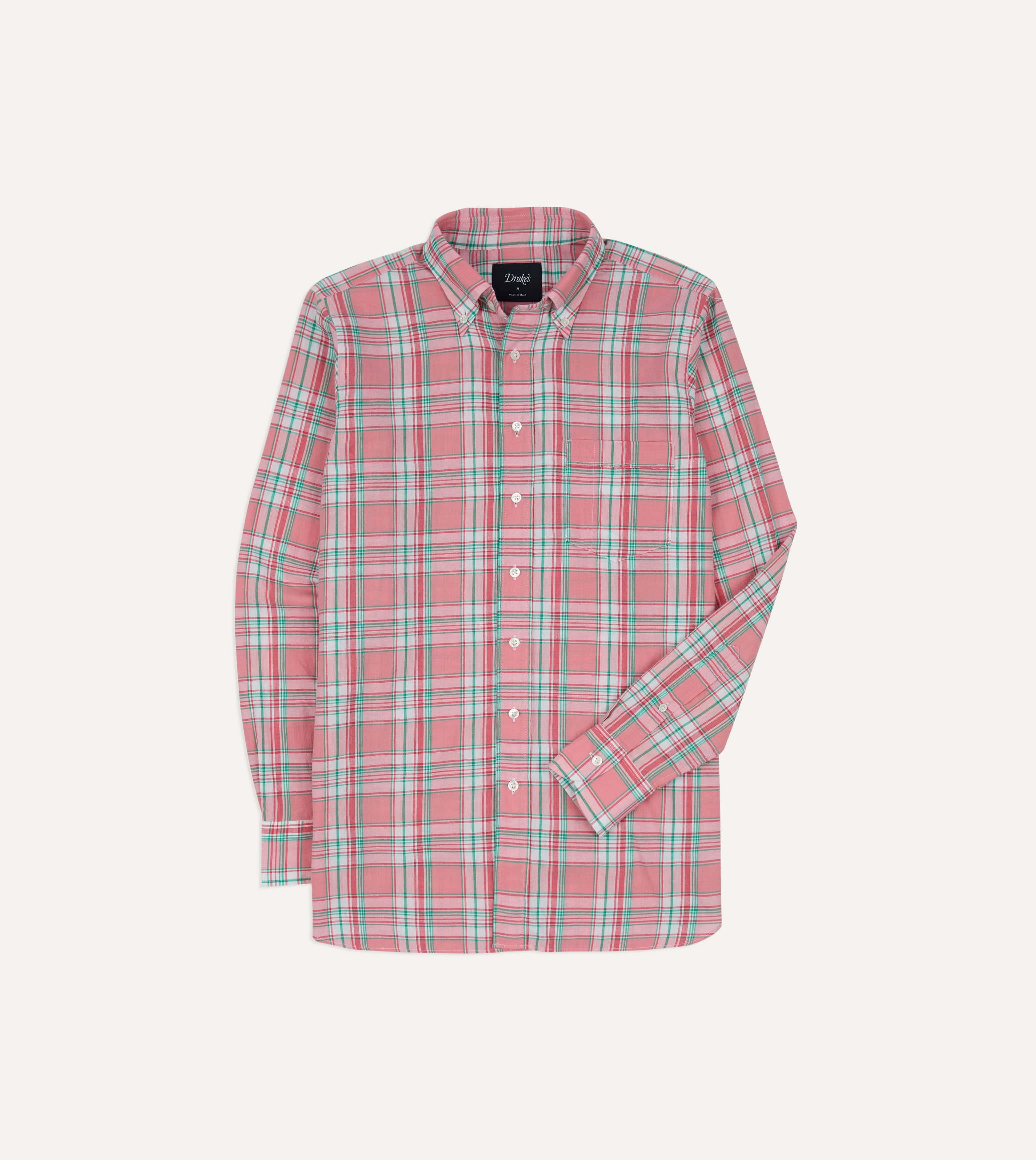 Drake's Madras Button Down Shirt - Pink, White & Green