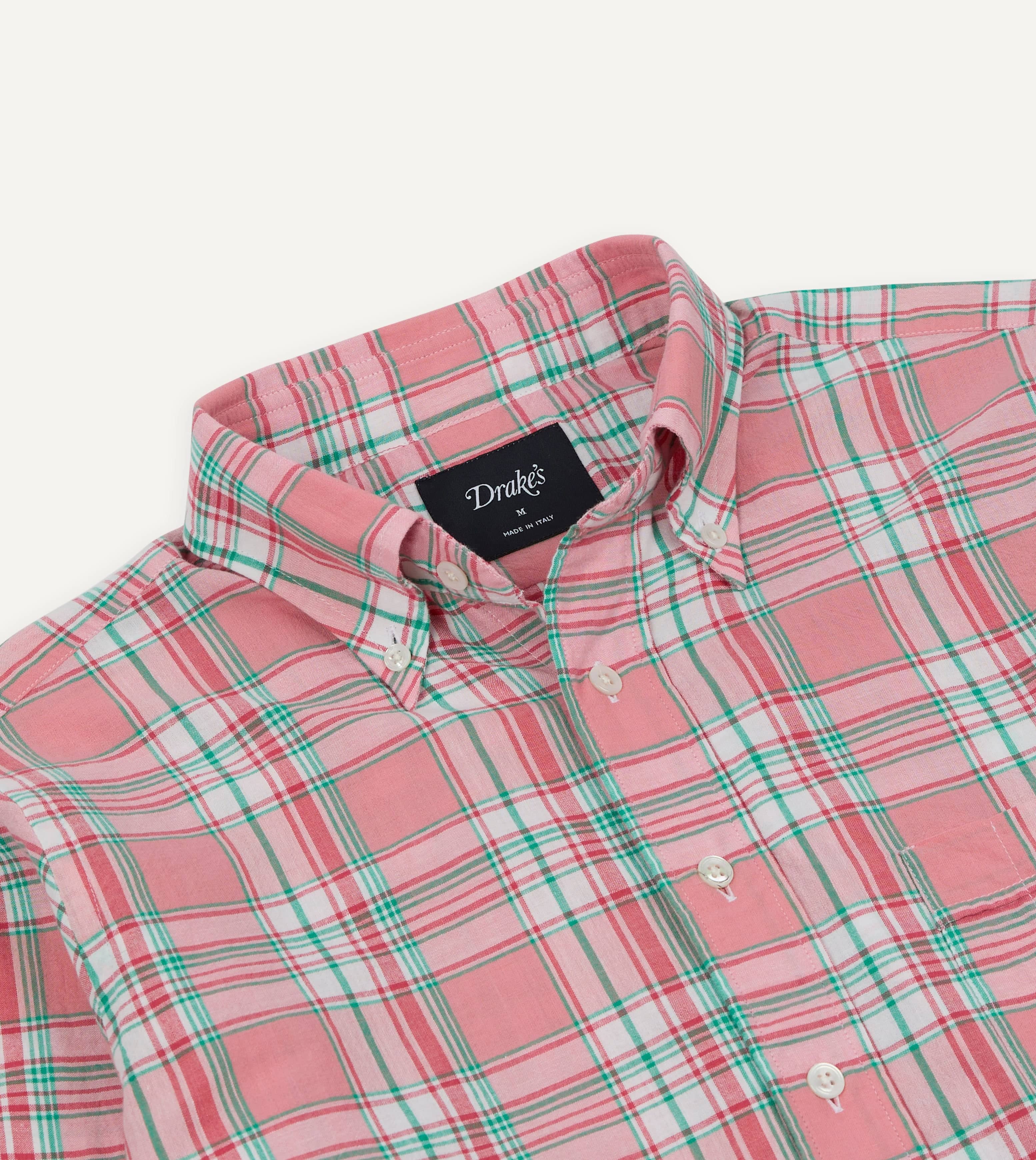 Drake's Madras Button Down Shirt - Pink, White & Green