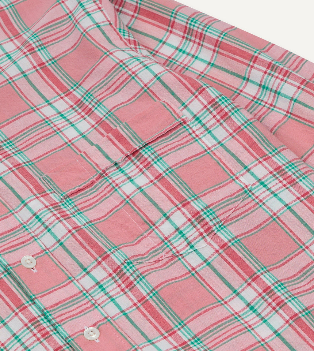 Drake's Madras Button Down Shirt - Pink, White & Green