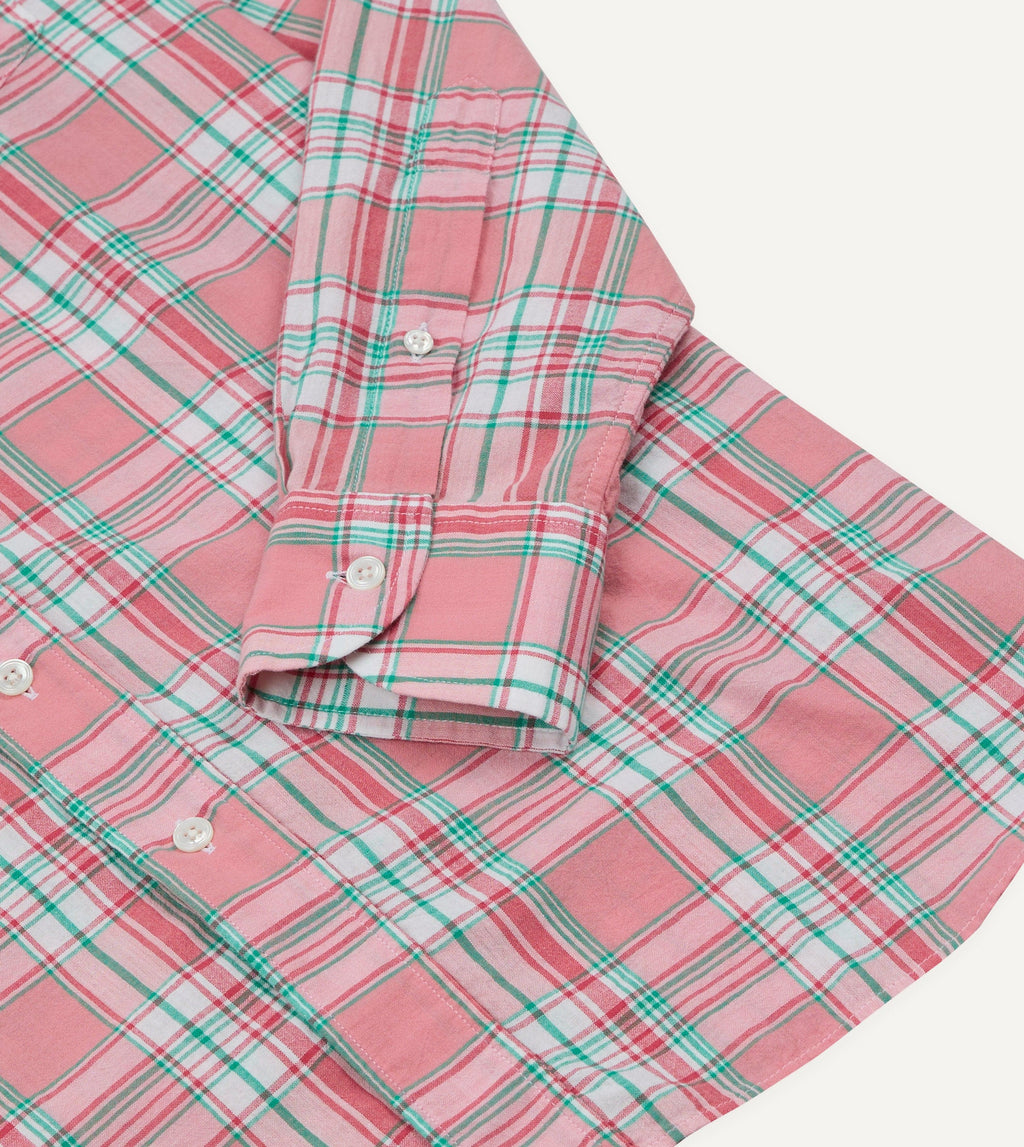 Drake's Madras Button Down Shirt - Pink, White & Green