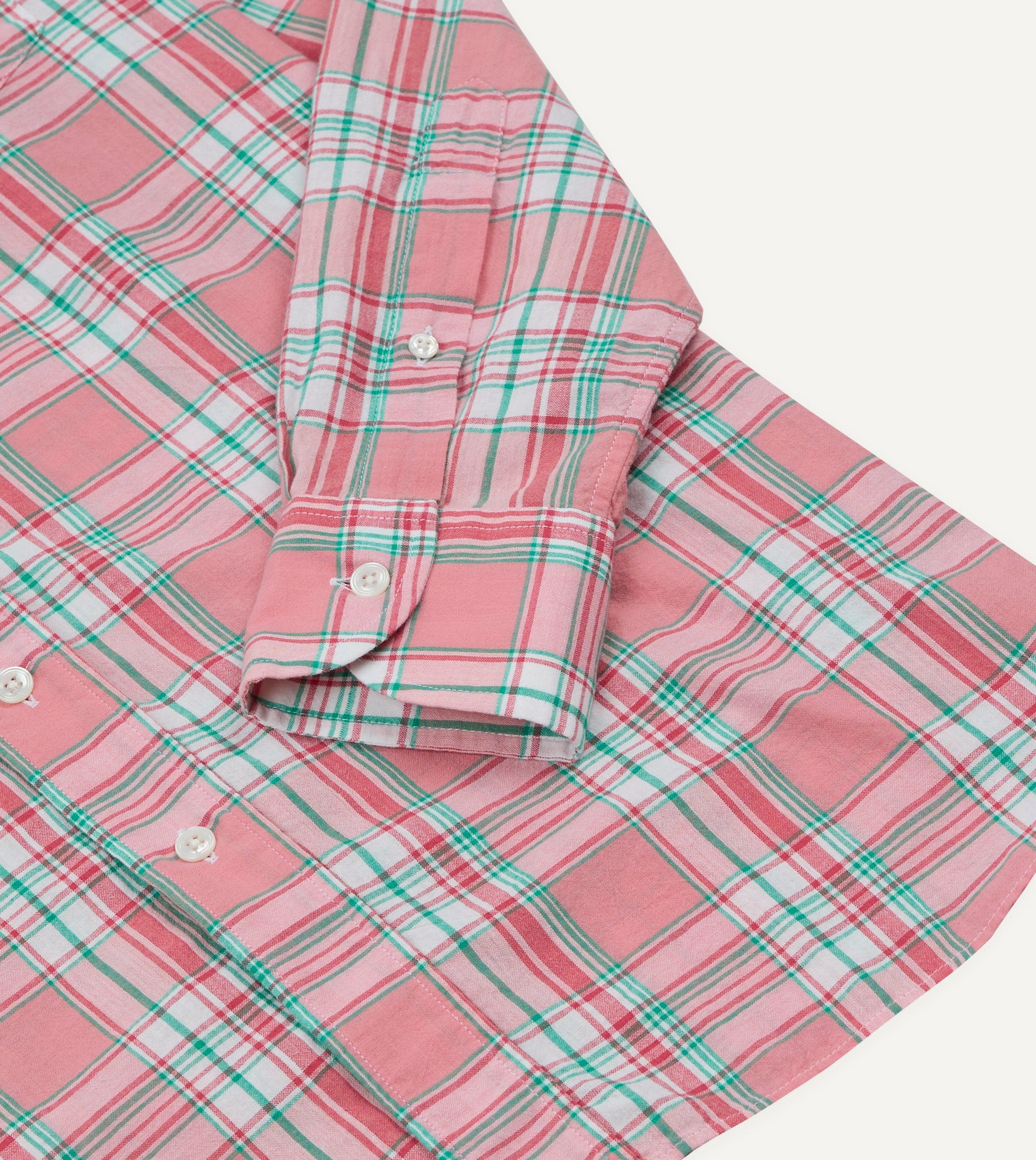 Drake's Madras Button Down Shirt - Pink, White & Green