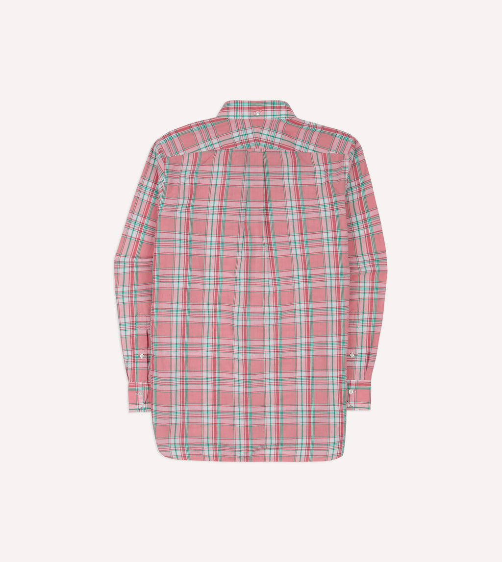 Drake's Madras Button Down Shirt - Pink, White & Green