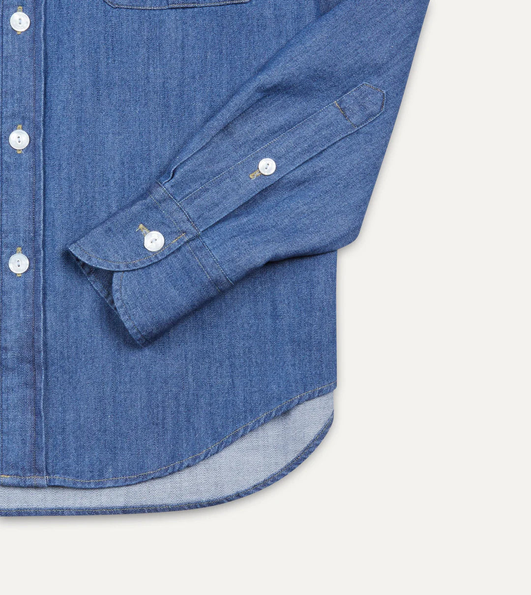 Drake's Washed Denim Cotton Two-Pocket Work Shirt - Mid Blue