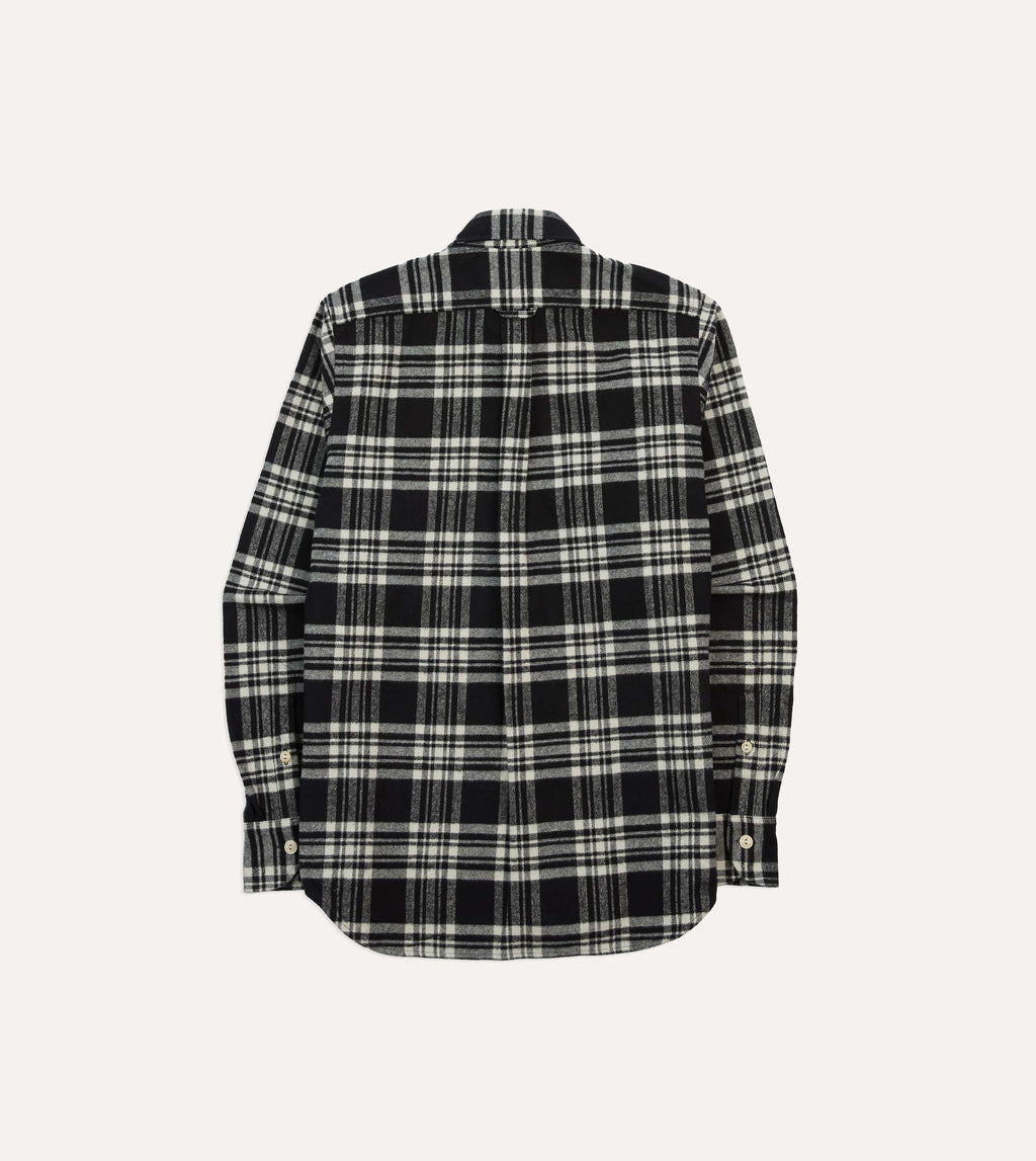 Drake's Check Heavy Cotton Work Shirt - Black/Ecru