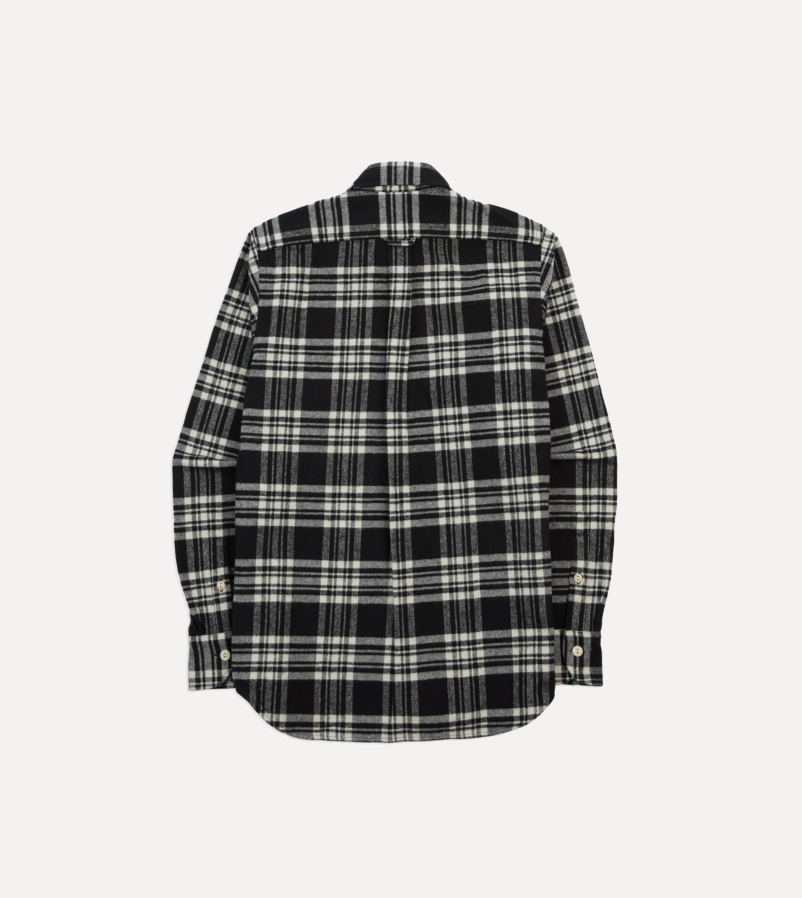 Drake's Check Heavy Cotton Work Shirt - Black/Ecru