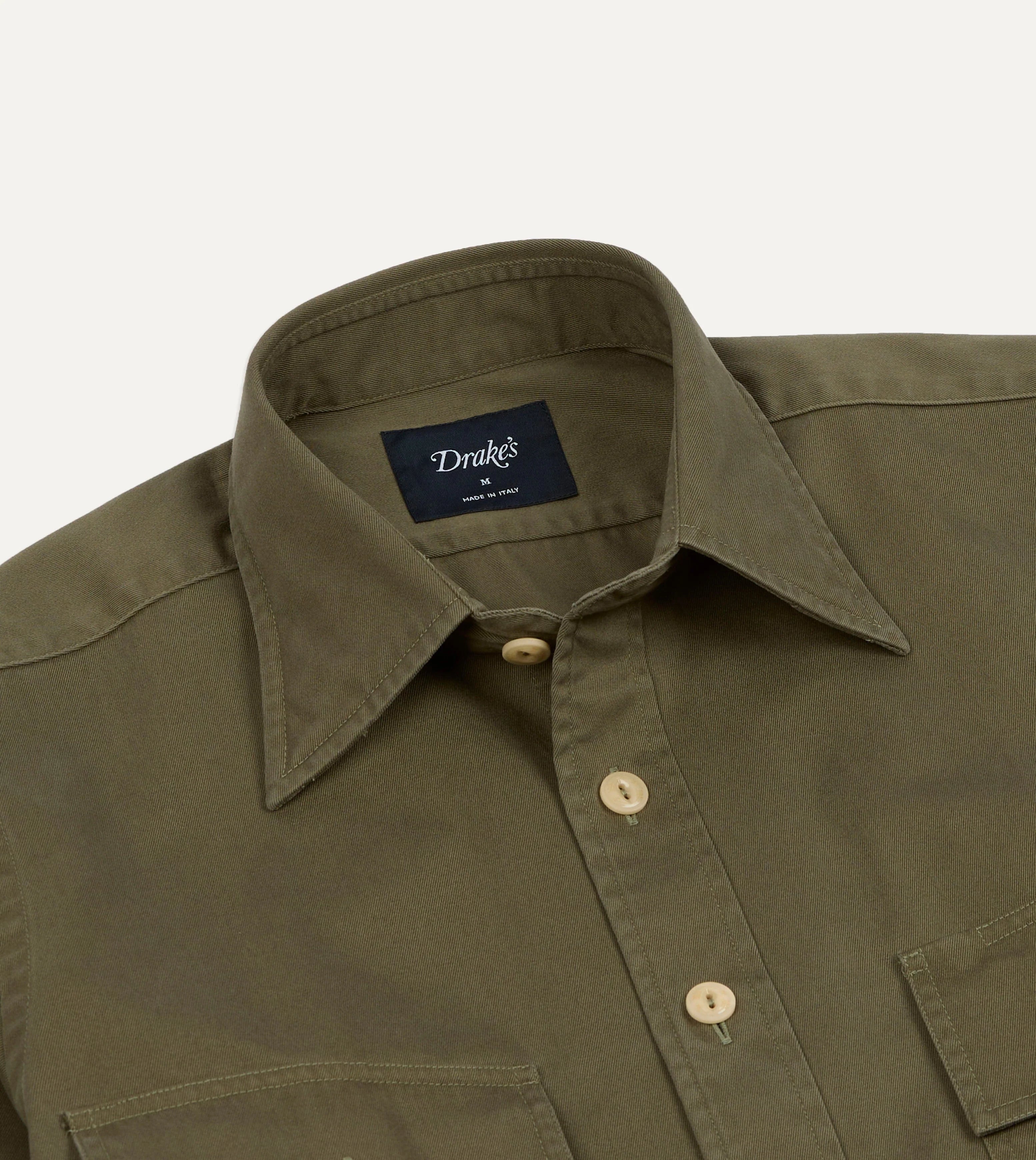 Drake's Long Point Collar Work Shirt - Military Green