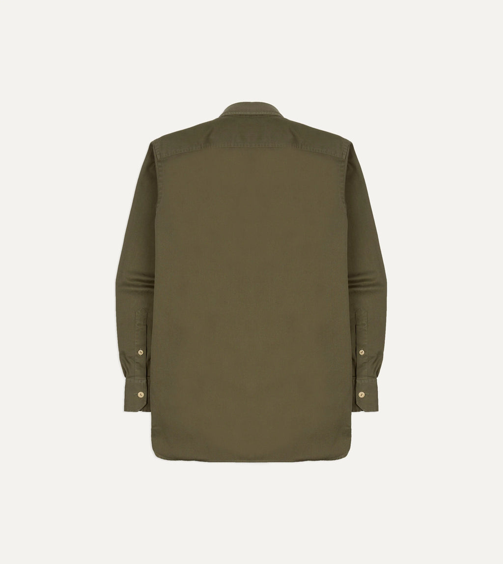 Drake's Long Point Collar Work Shirt - Military Green
