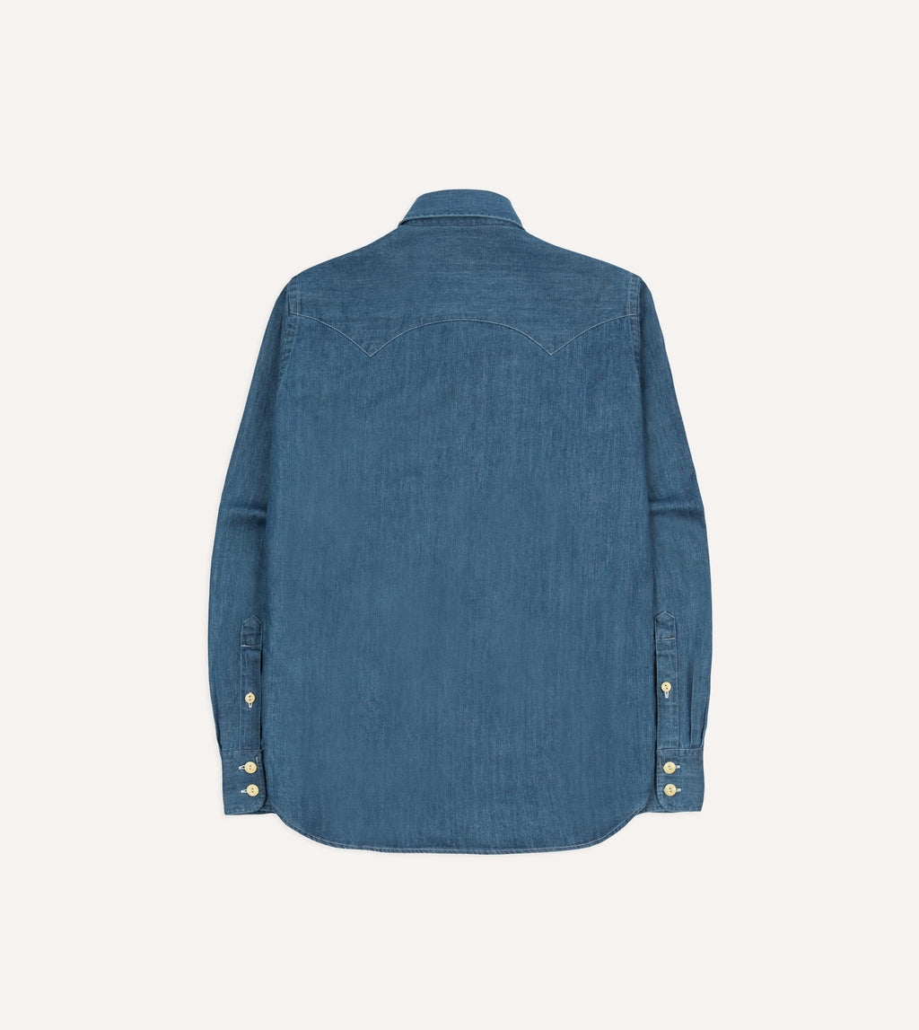 Drake's Light Denim Western Shirt - Stone Wash
