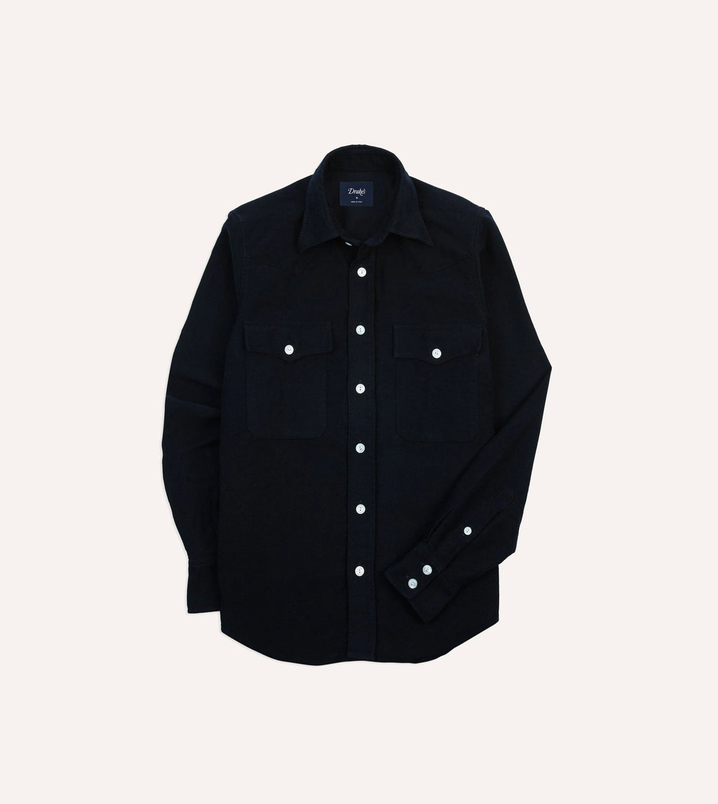 Drake's Moleskin Western Shirt - Navy