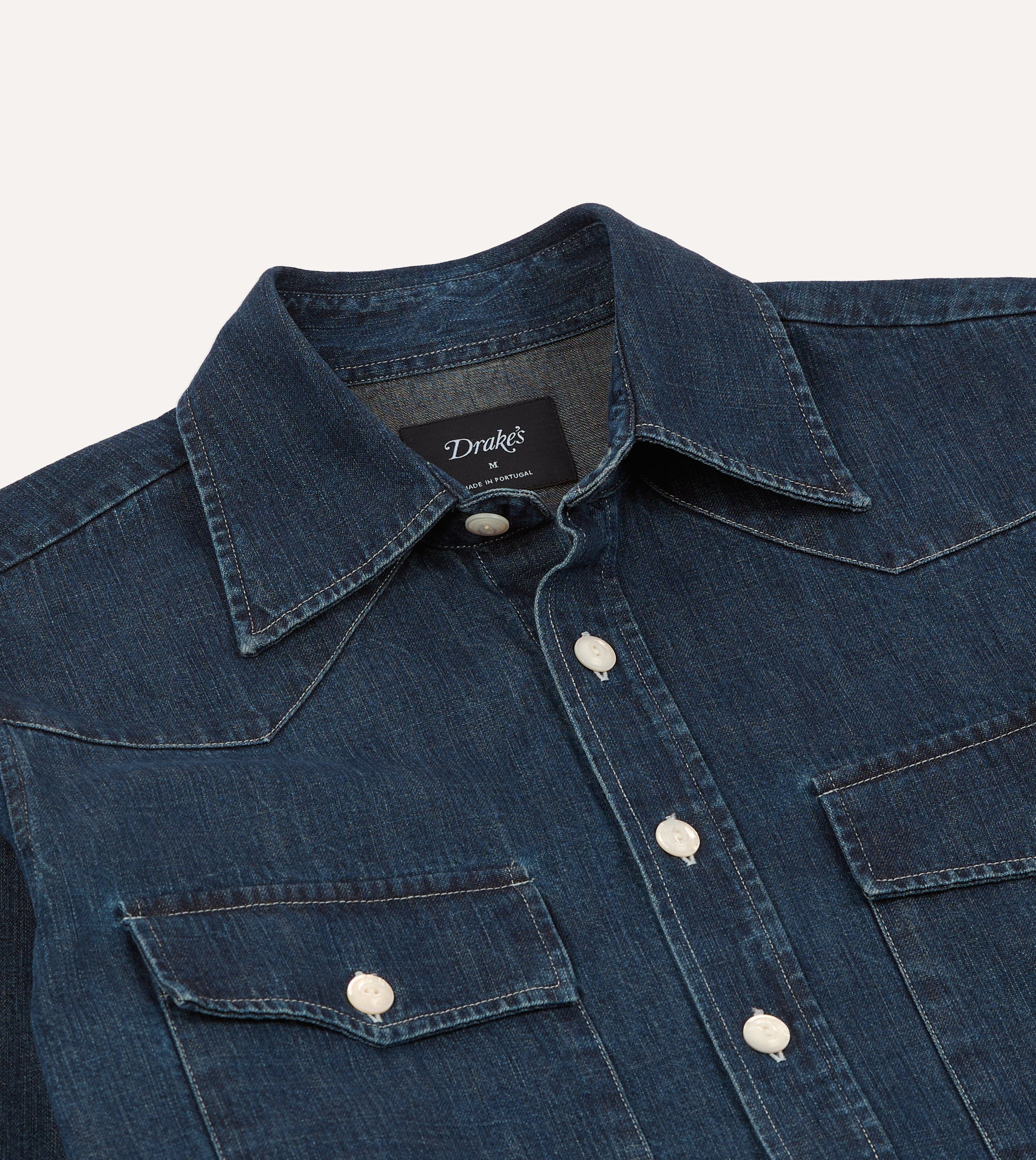 Drake's Light Denim Western Shirt - Stone Wash
