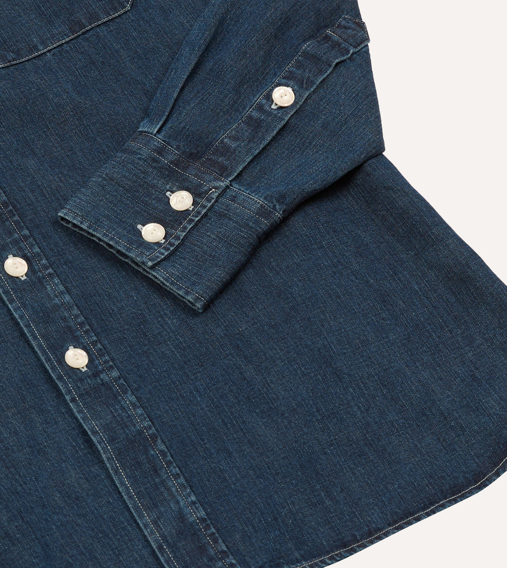 Drake's Light Denim Western Shirt - Stone Wash