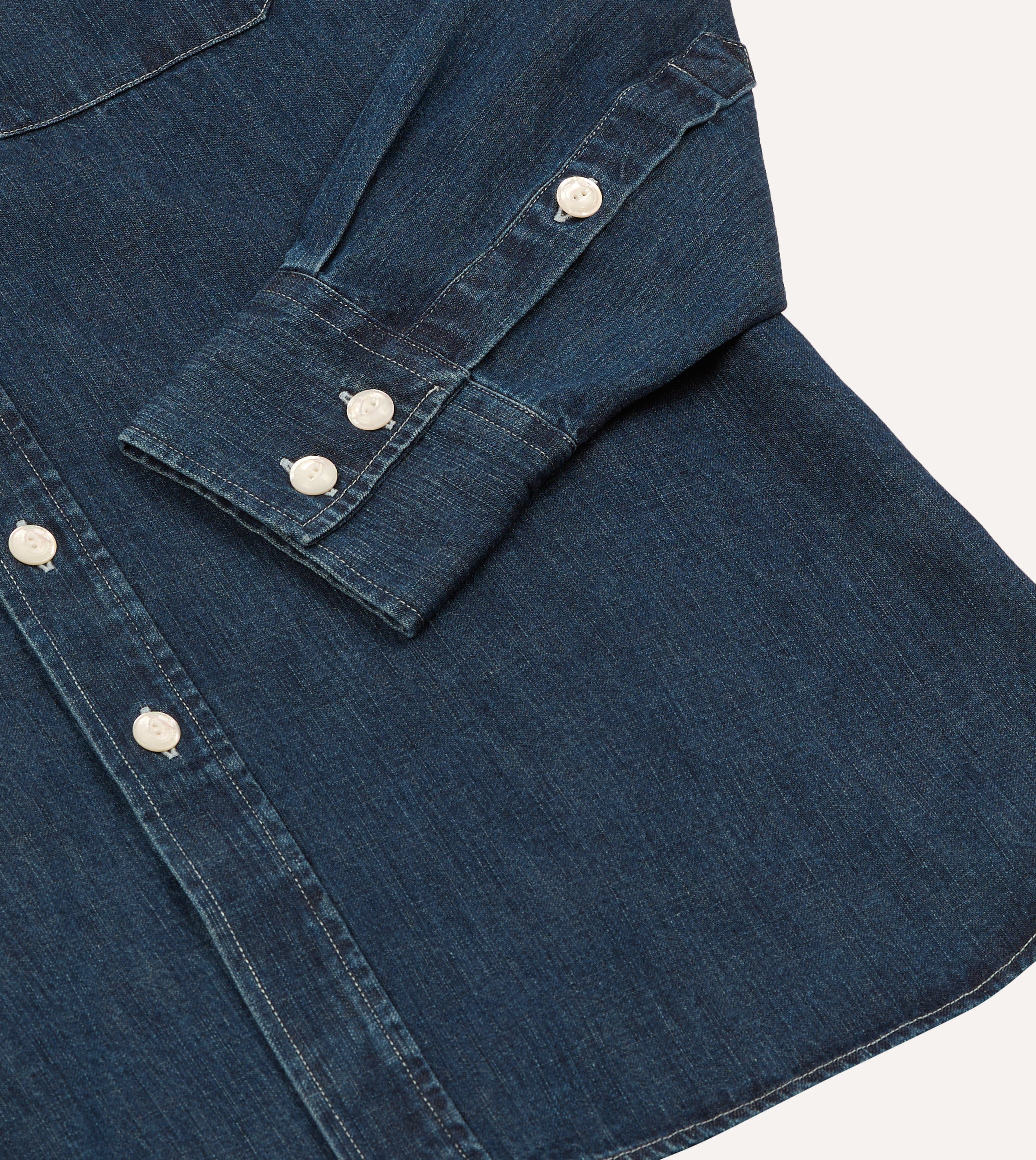 Drake's Light Denim Western Shirt - Stone Wash