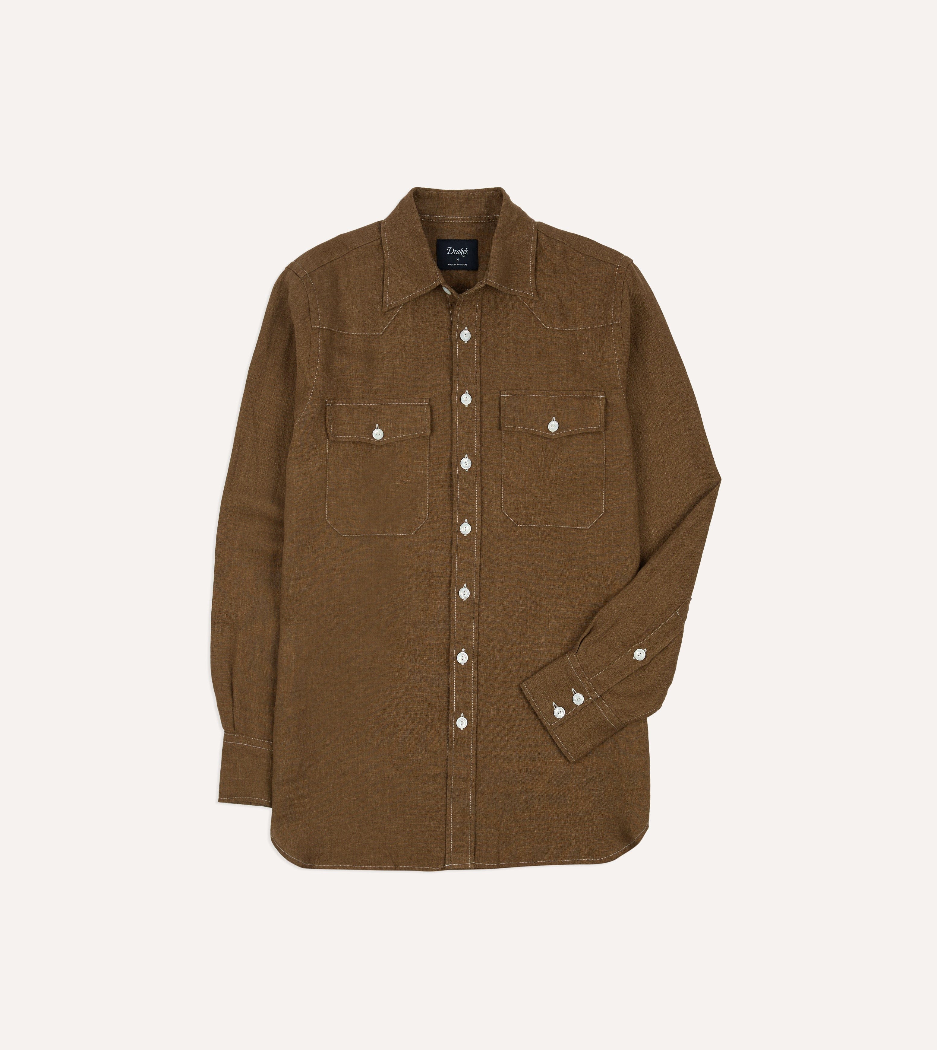 Drake's Solid Line Western Shirt - Brown