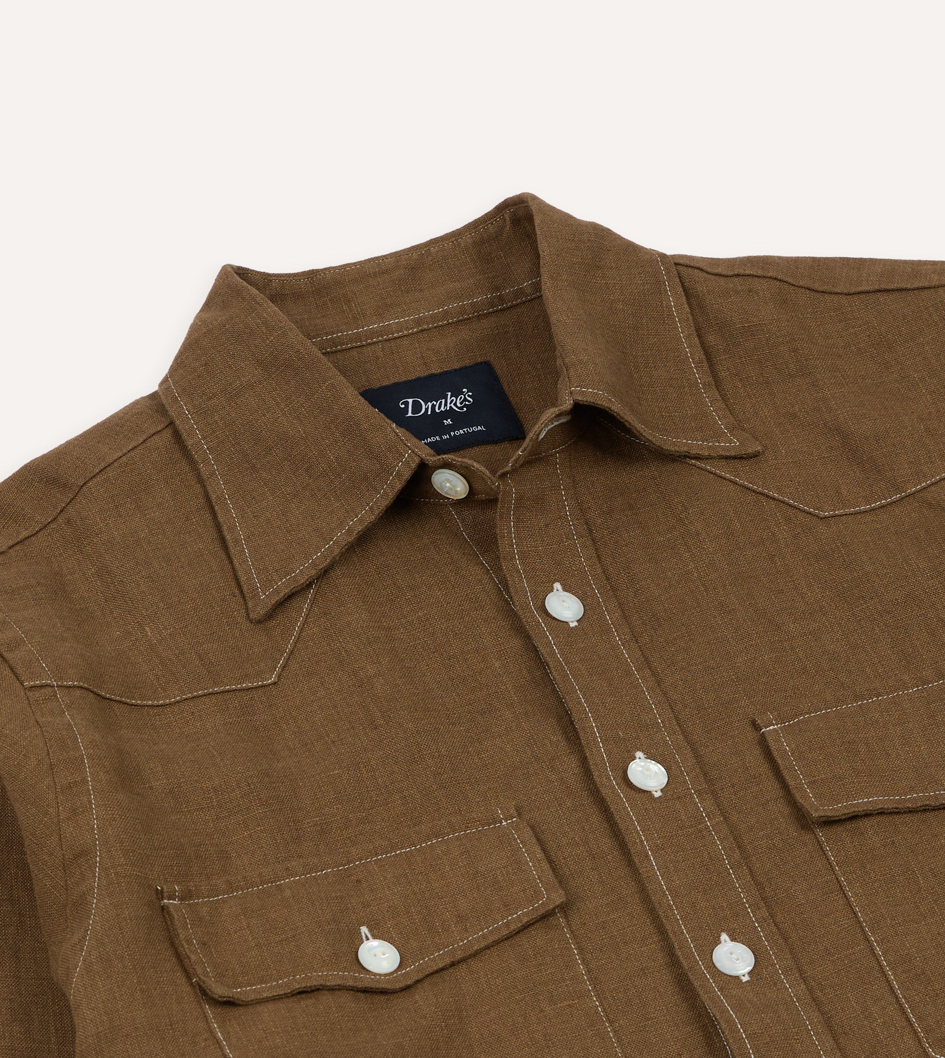 Drake's Solid Line Western Shirt - Brown
