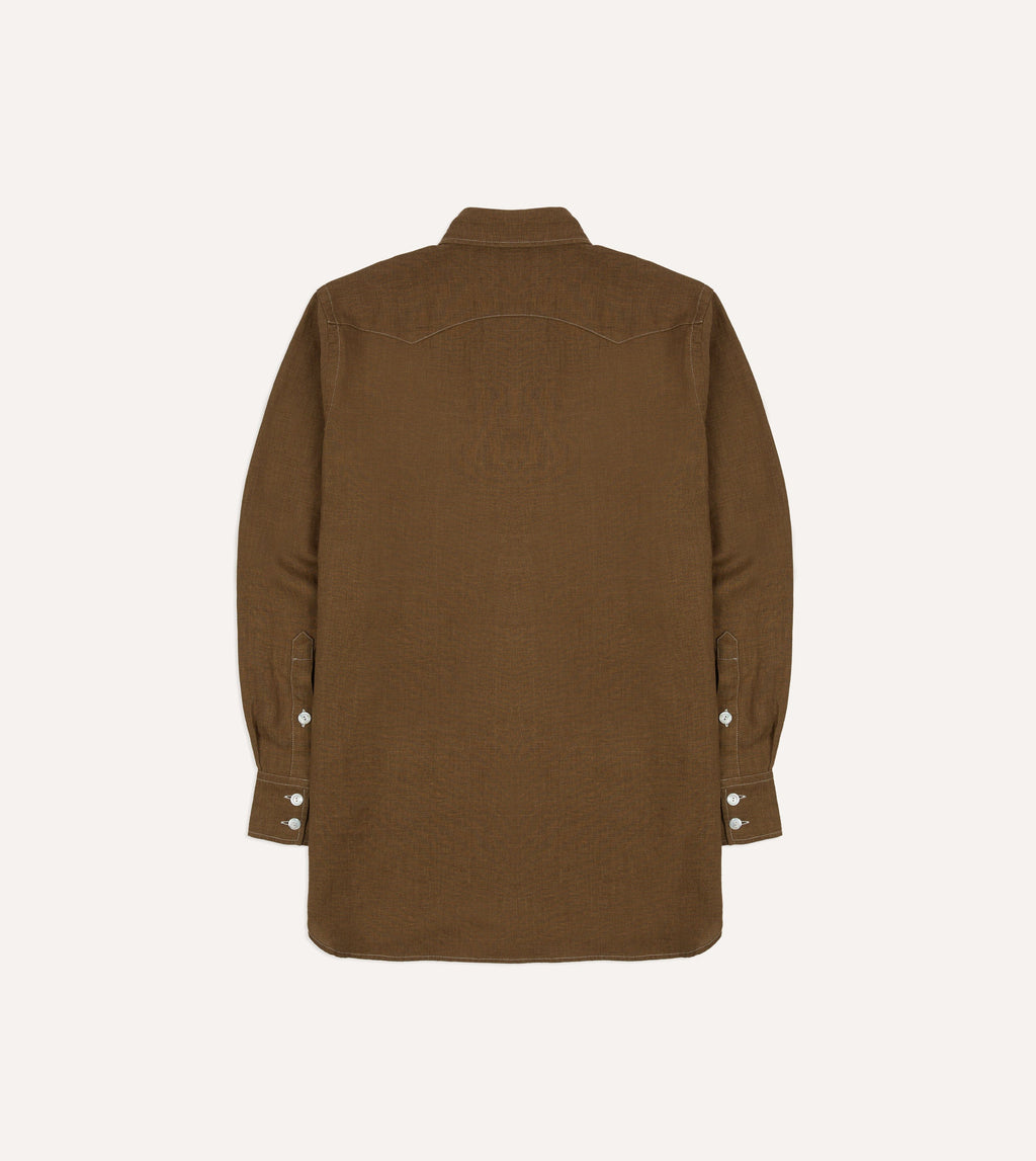 Drake's Solid Line Western Shirt - Brown