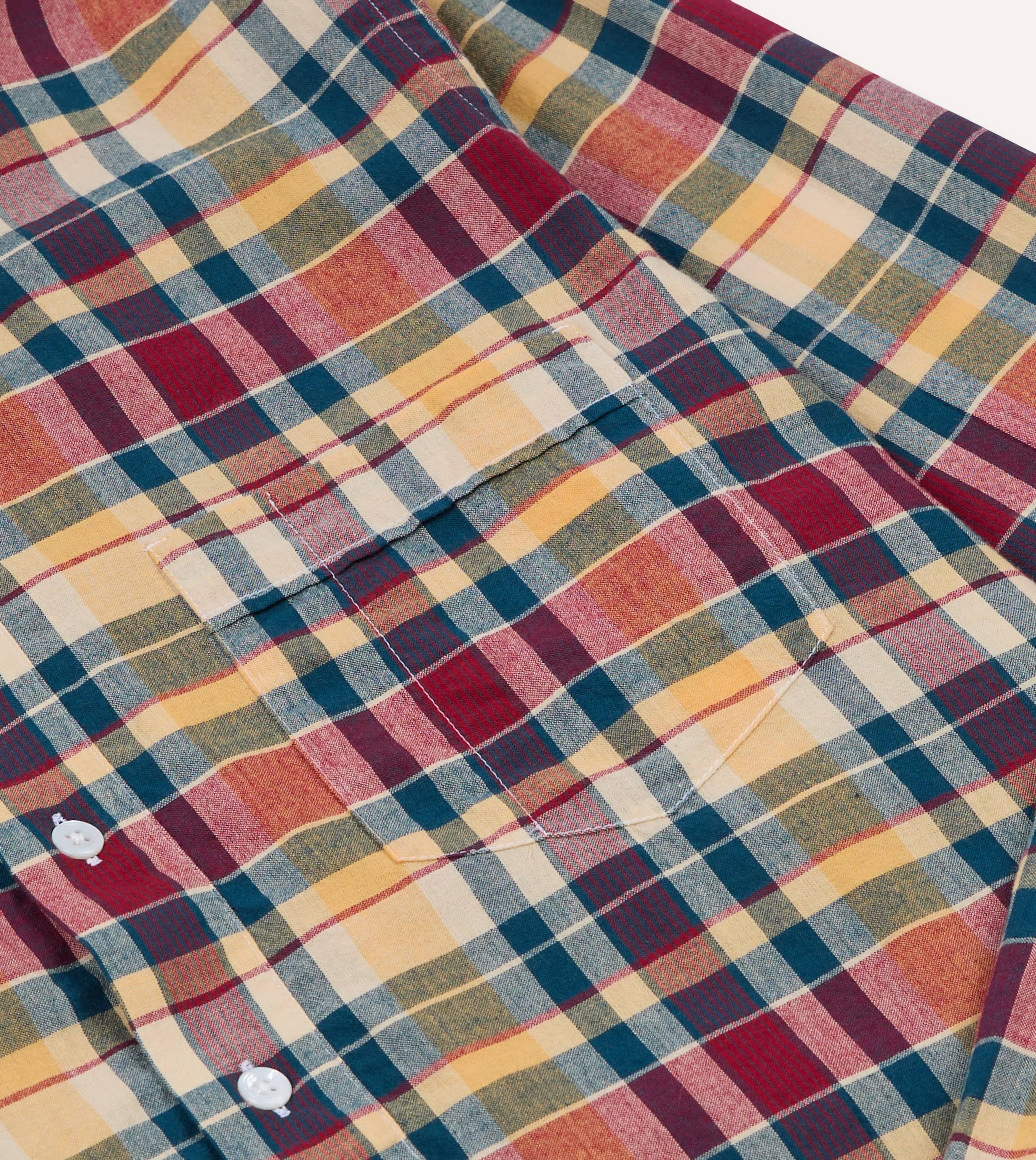Drake's Madras BD Popover Shirt - Navy, Yellow & Red