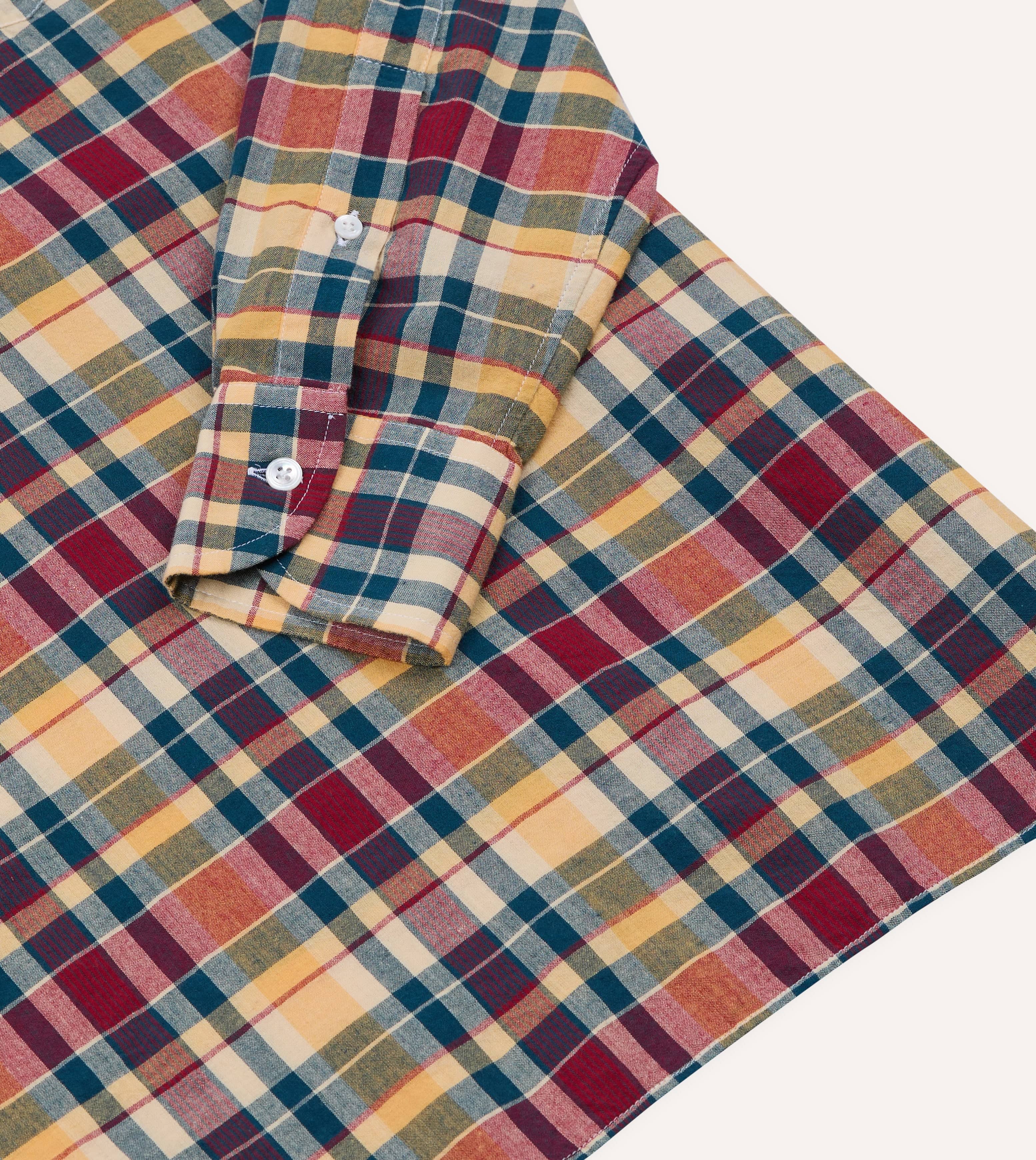 Drake's Madras BD Popover Shirt - Navy, Yellow & Red