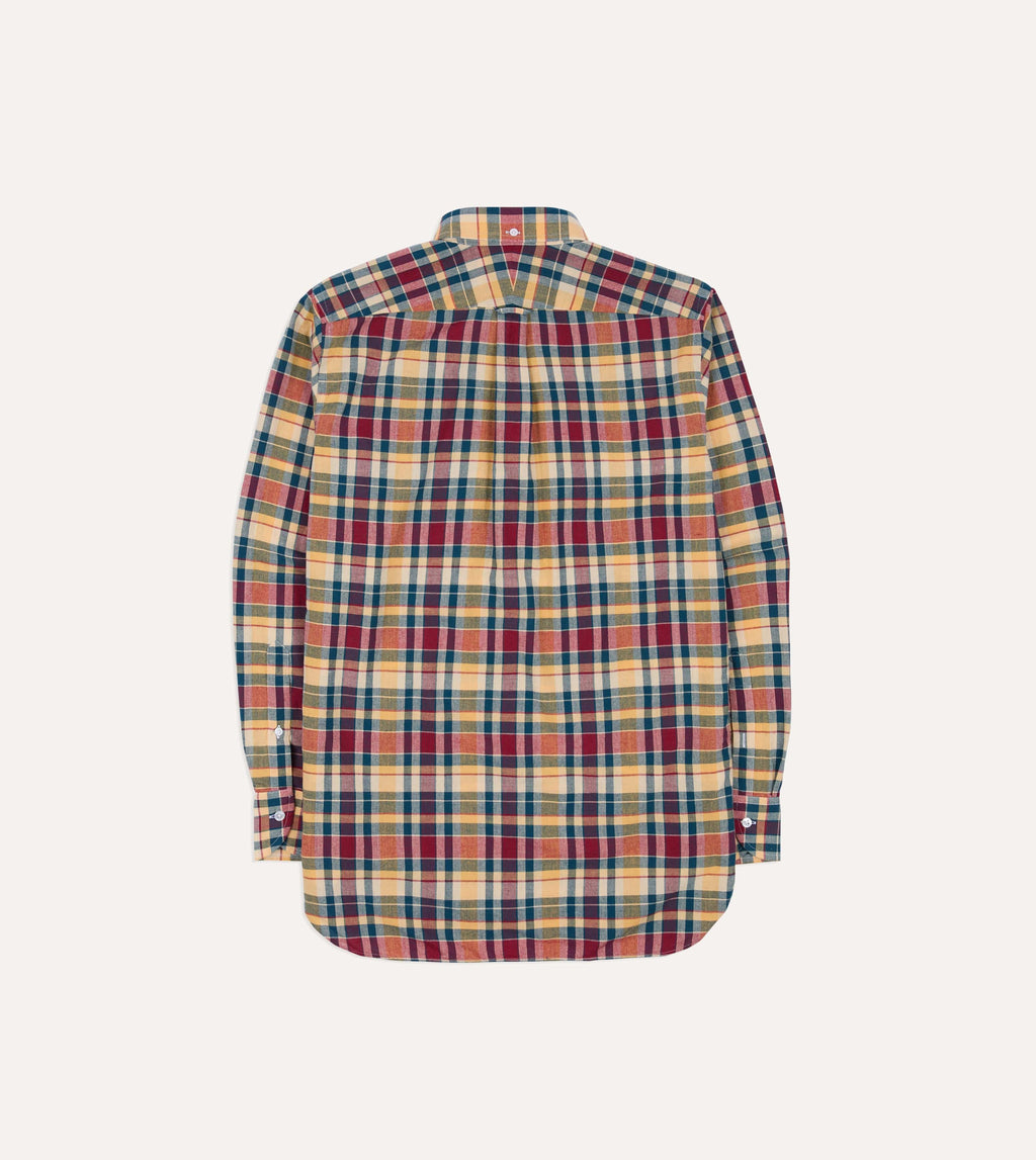 Drake's Madras BD Popover Shirt - Navy, Yellow & Red
