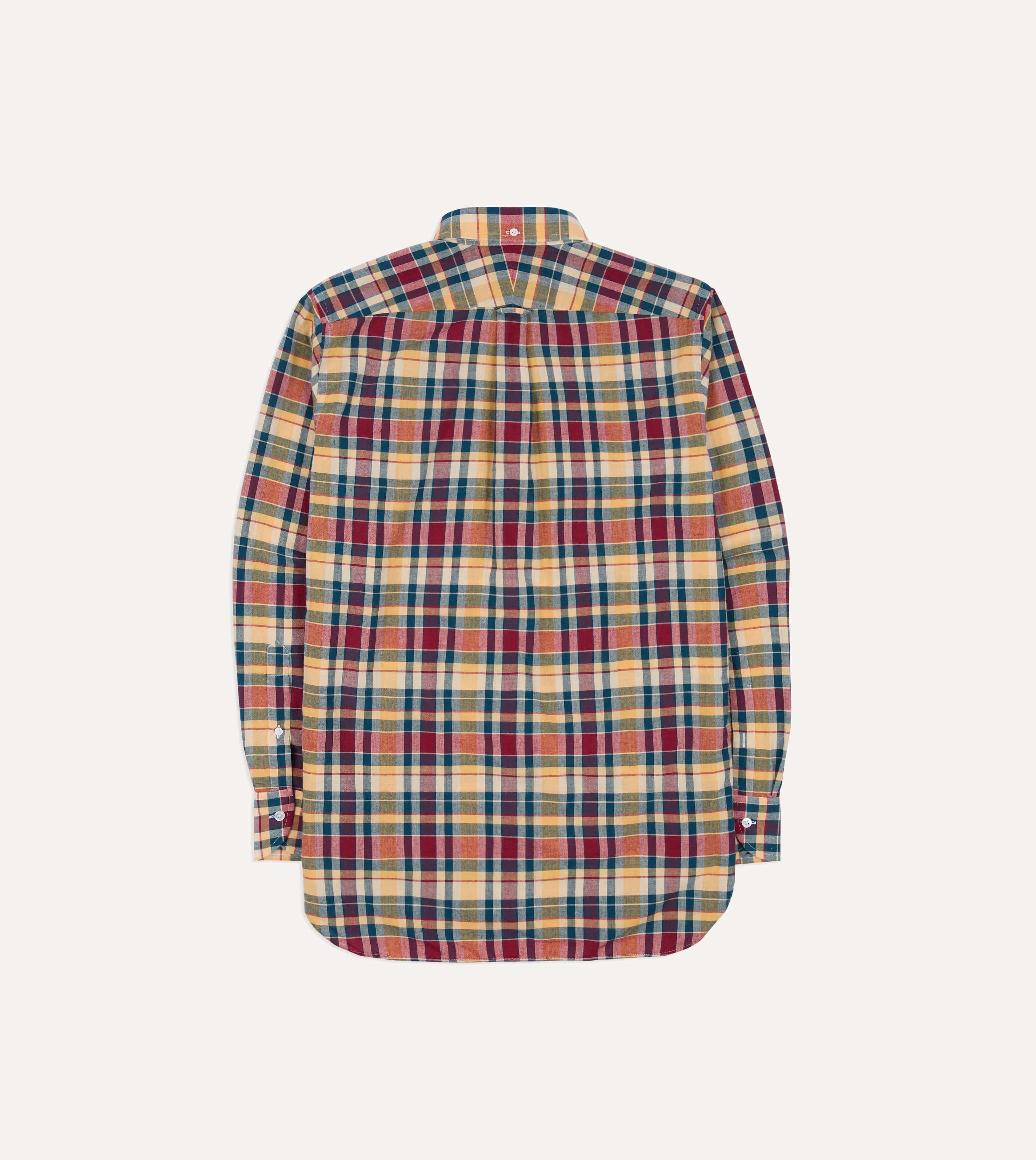Drake's Madras BD Popover Shirt - Navy, Yellow & Red