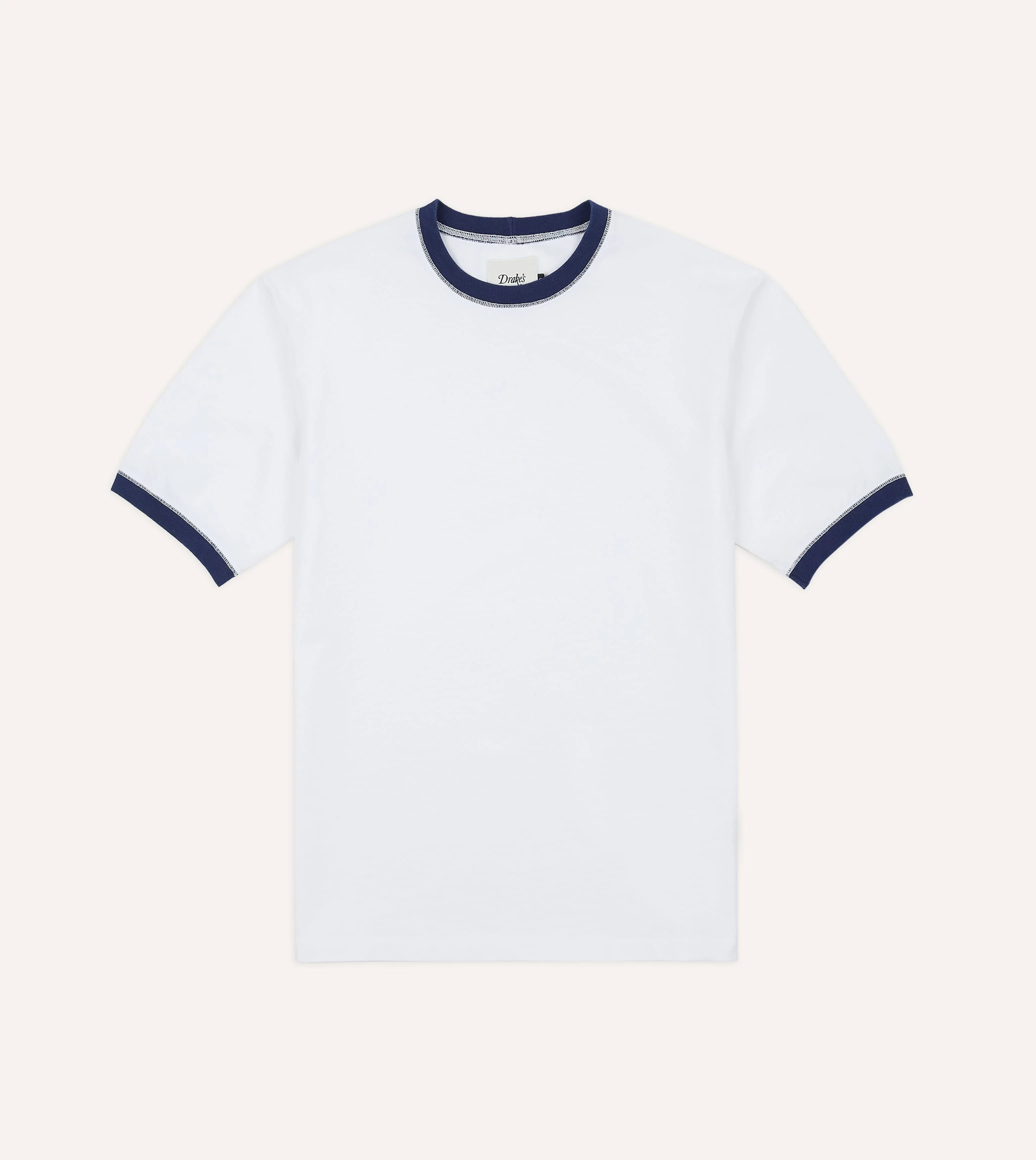 Drake's Tipped Ringer Tee - White & Navy