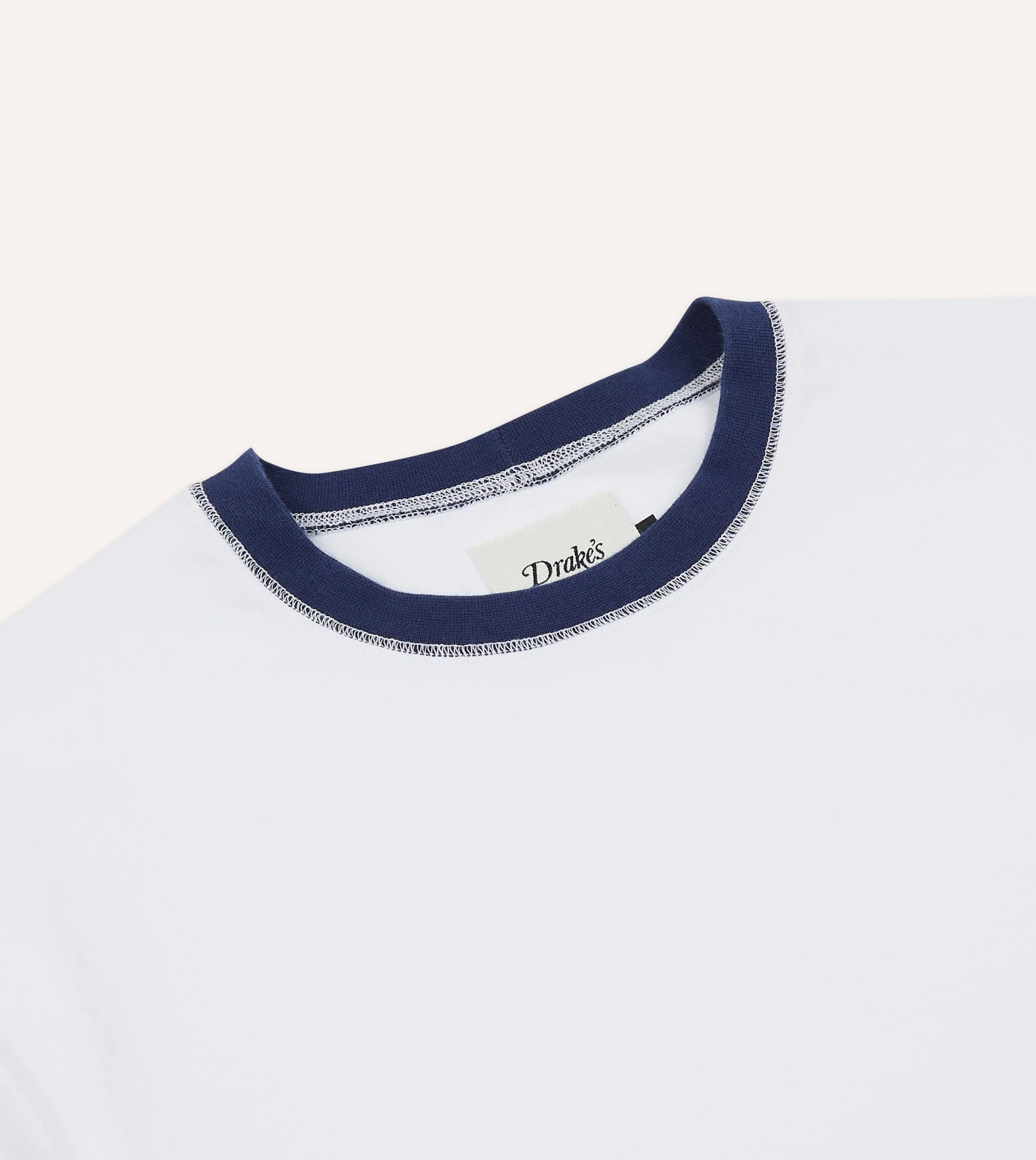 Drake's Tipped Ringer Tee - White & Navy