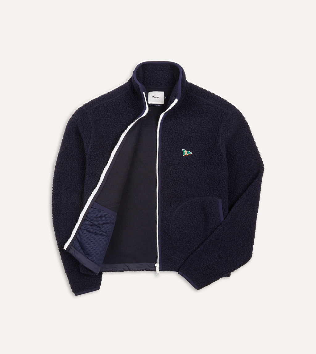 Drake's Boucle Wool Fleece Jacket - Navy
