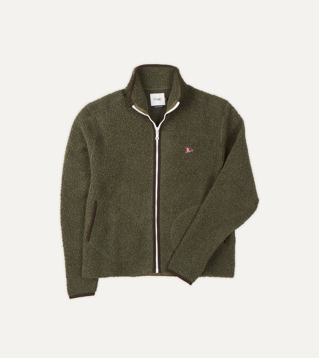 Drake's Boucle Wool Fleece Jacket - Olive