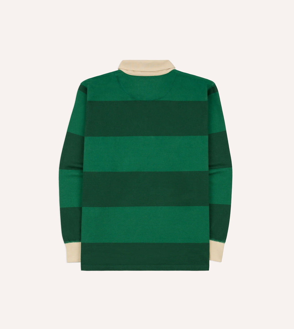 Drake's Block Stripe Quarter Zip Rugby - Dark Green