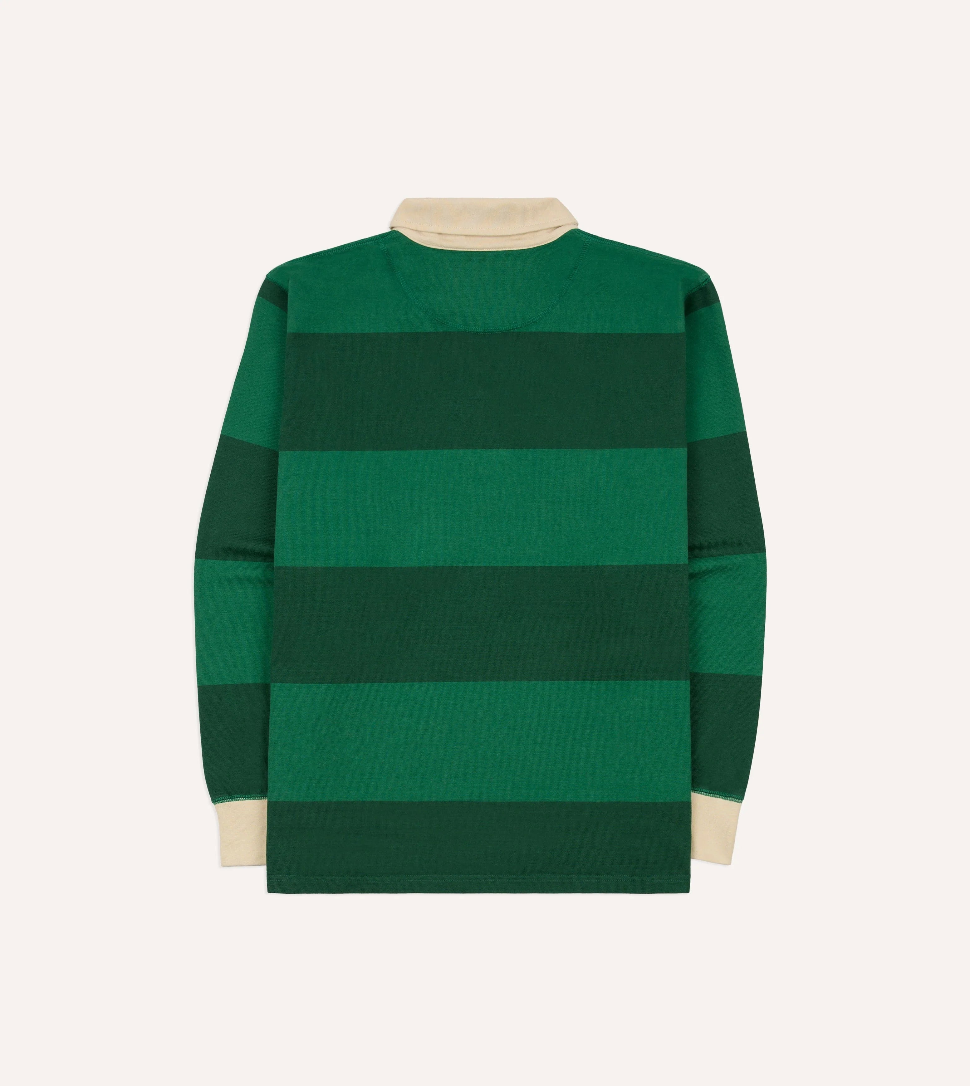 Drake's Block Stripe Quarter Zip Rugby - Dark Green
