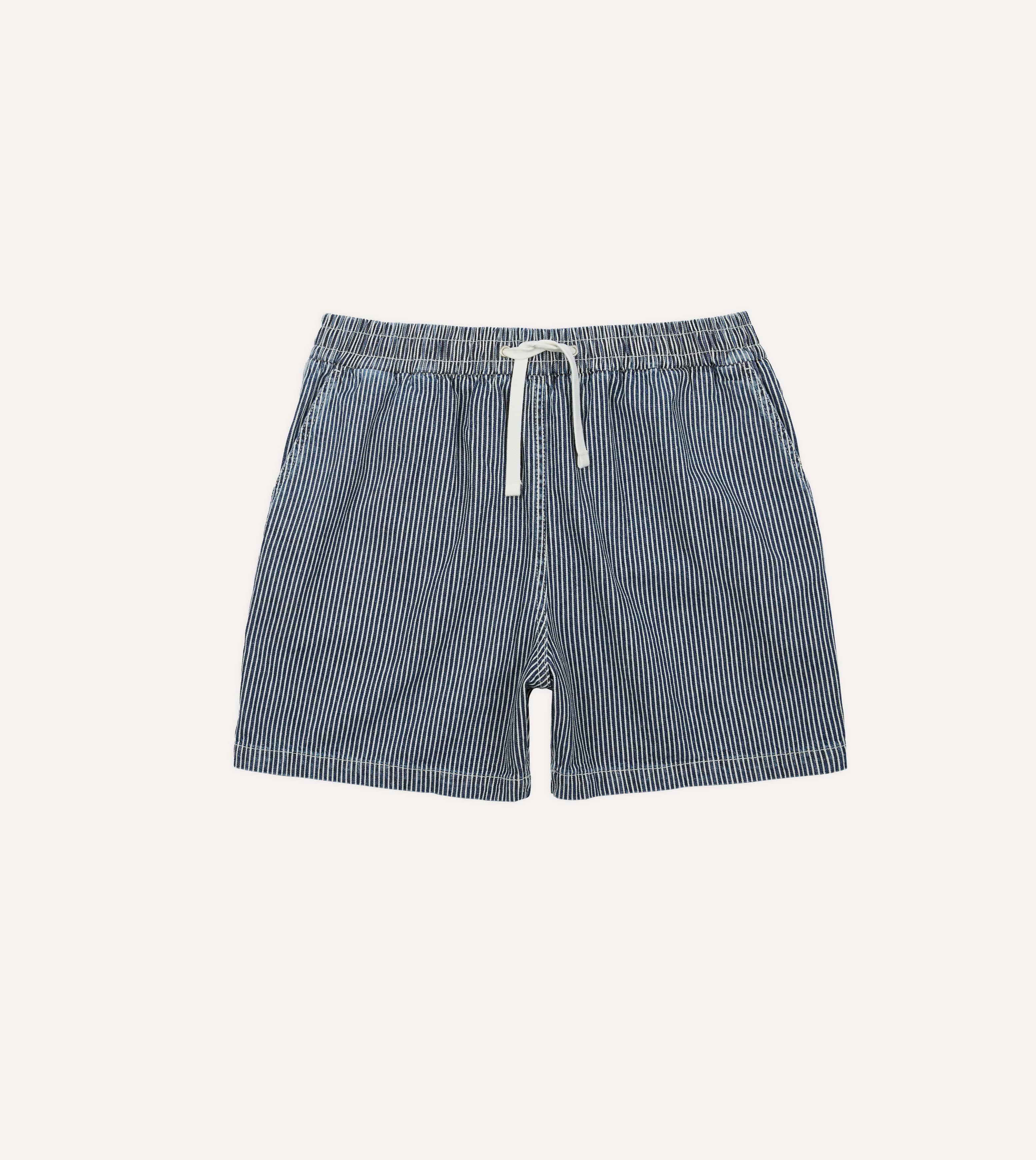 Drake's Stripe Cotton Drawstring Shorts - Indigo