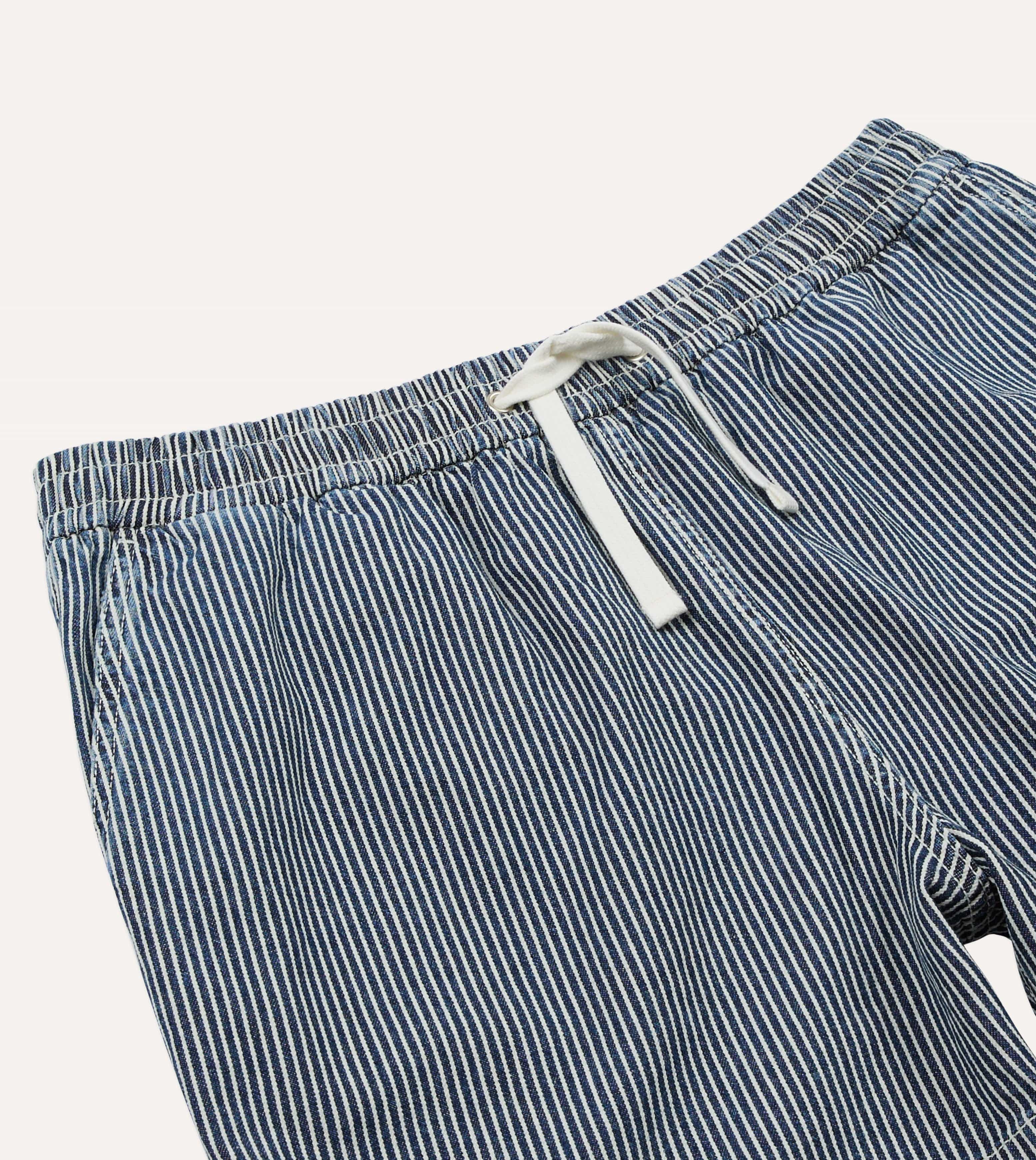 Drake's Stripe Cotton Drawstring Shorts - Indigo